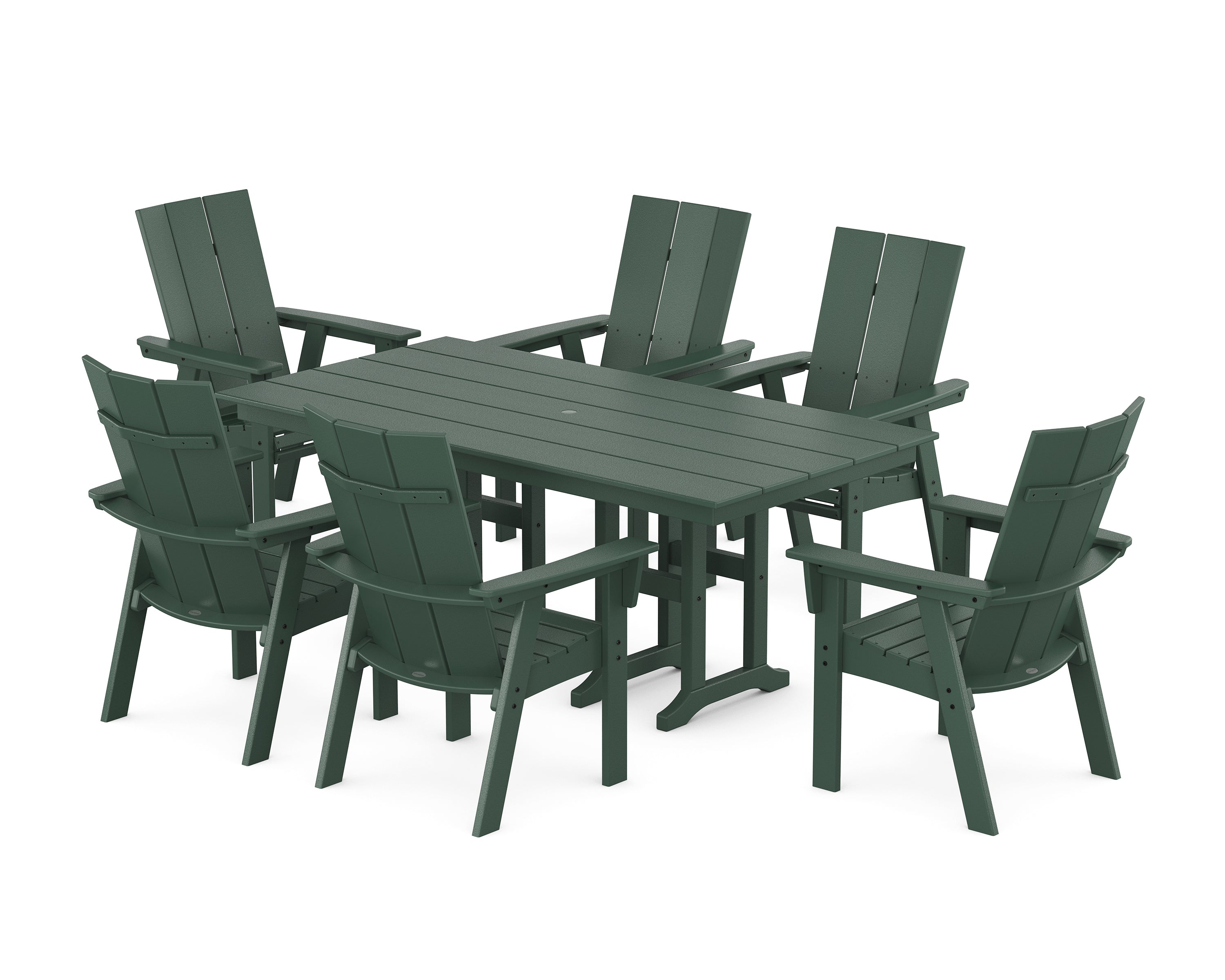 POLYWOOD Modern Curveback Adirondack 7-Piece Farmhouse Dining Set in Green