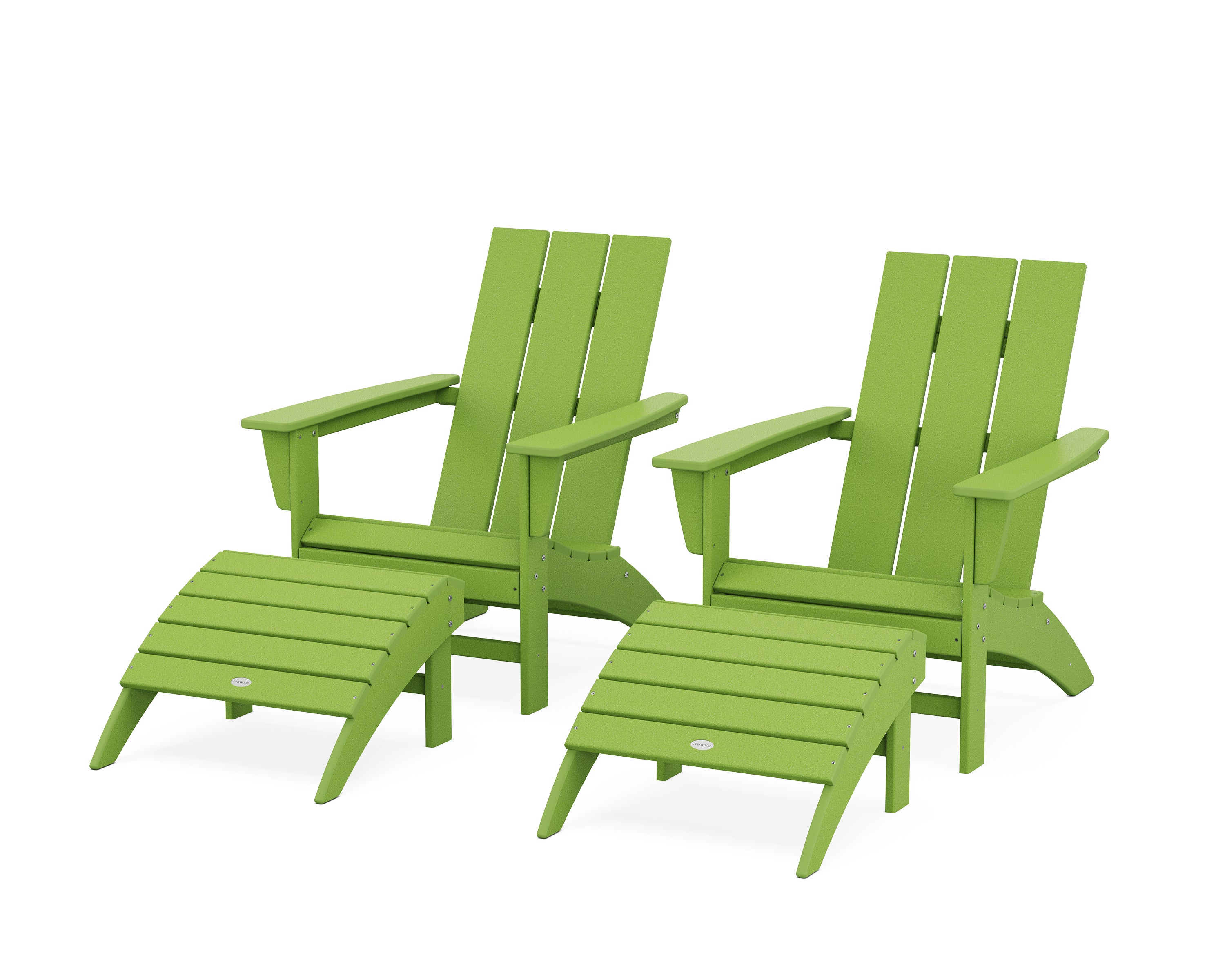 POLYWOOD® Modern Adirondack Chair 4-Piece Set with Ottomans in Lime