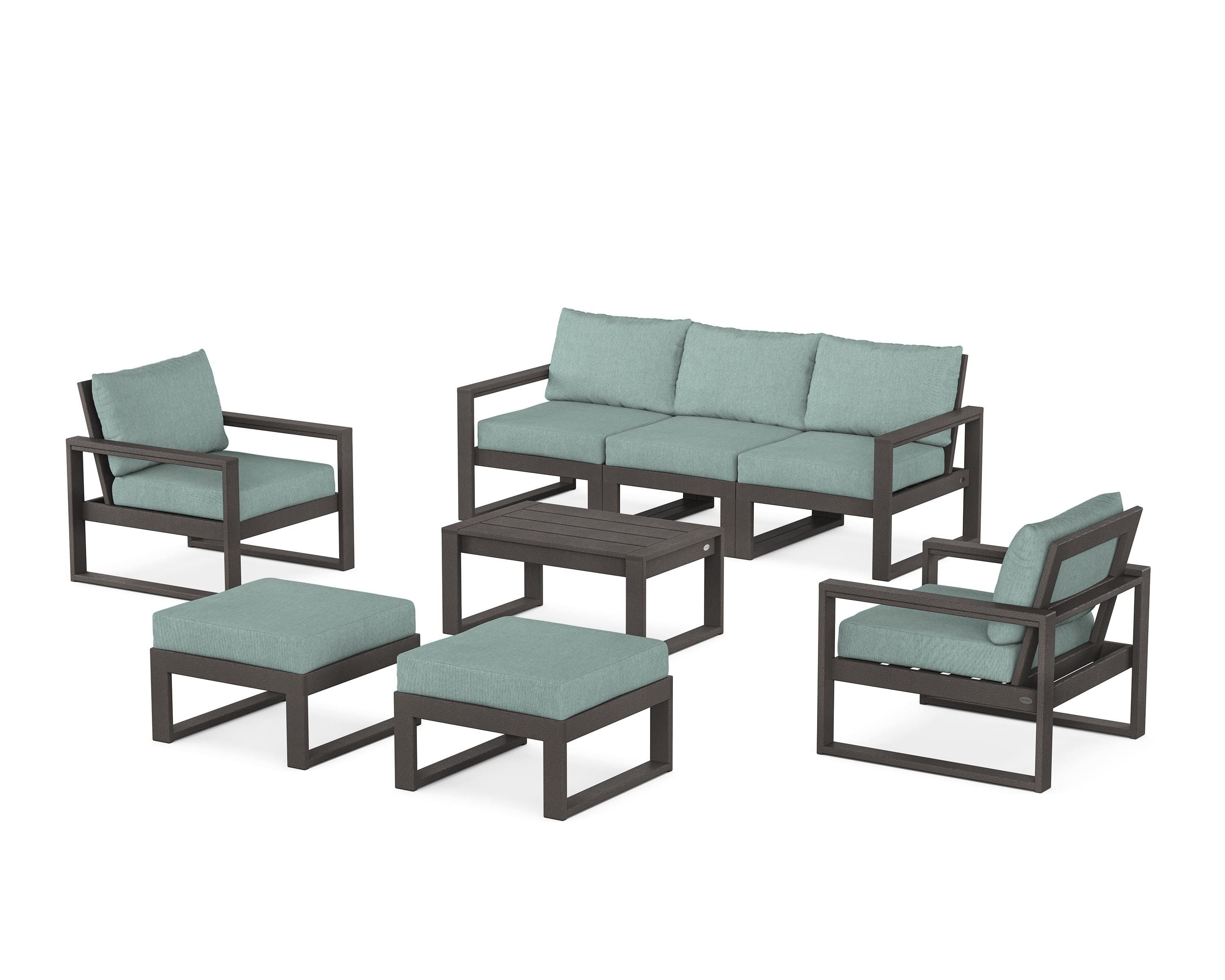 POLYWOOD EDGE Sectional 8-Piece Lounge Sofa Set in Vintage Coffee / Glacier Spa