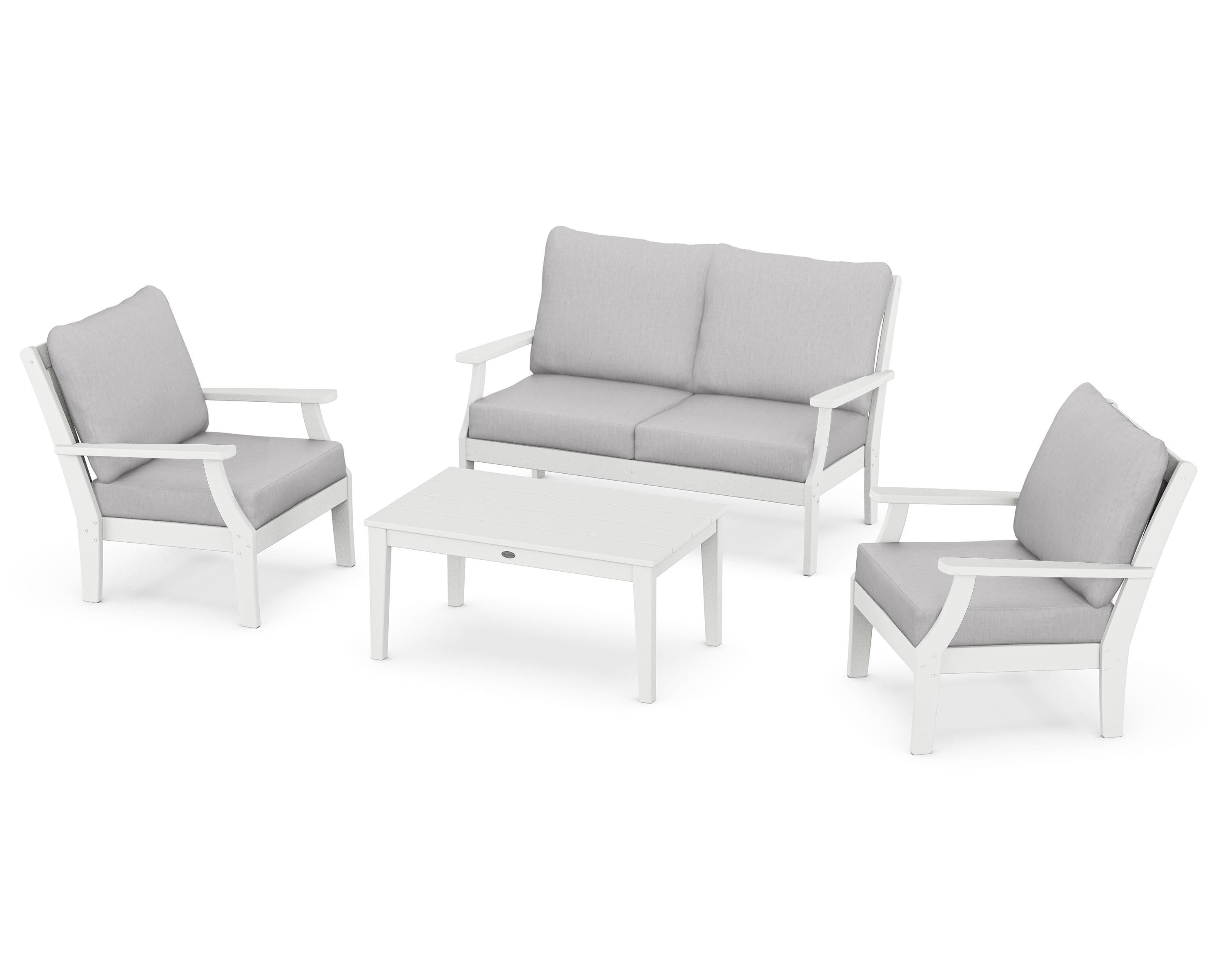 POLYWOOD Braxton 4-Piece Deep Seating Chair Set in White / Granite