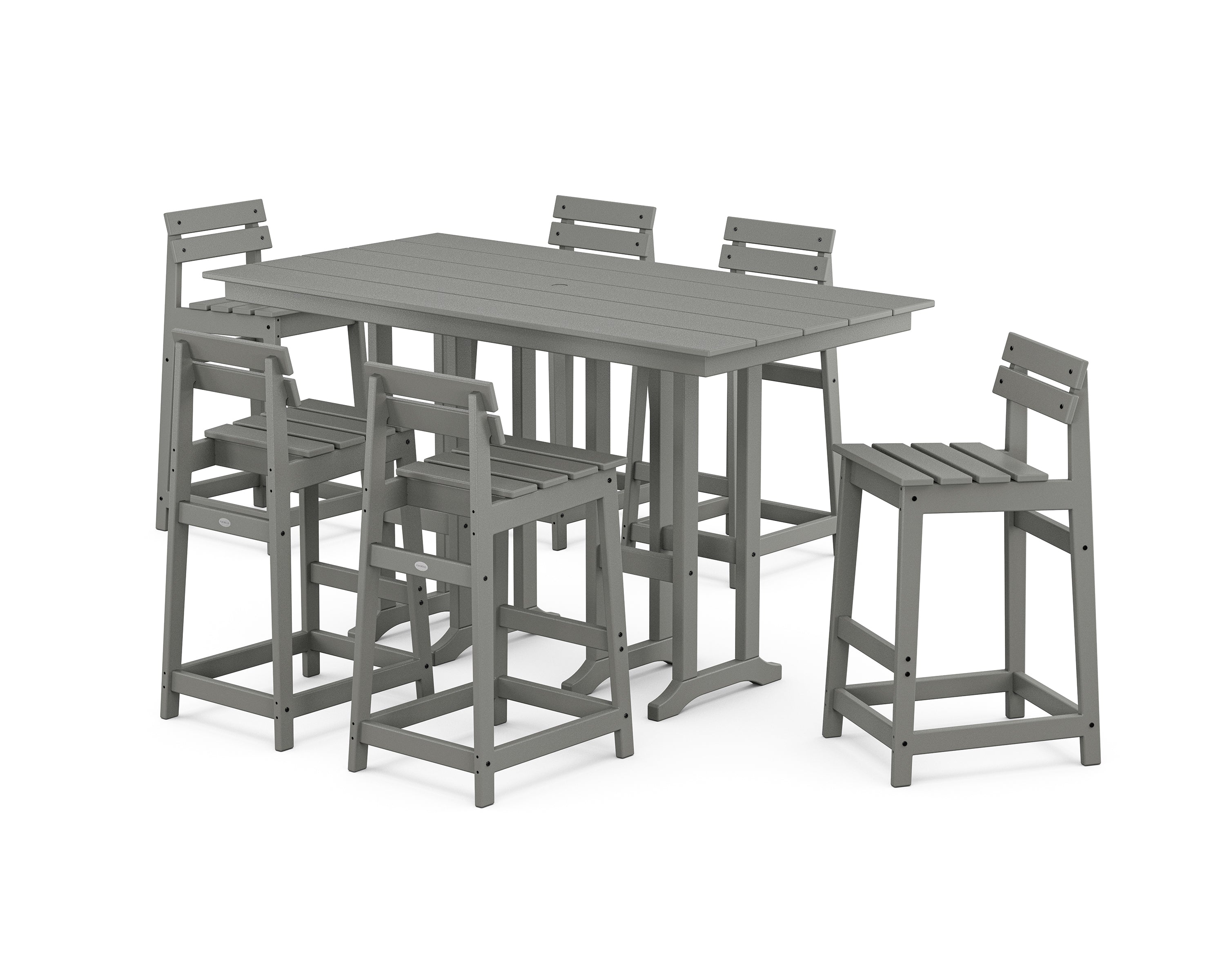 POLYWOOD Modern Studio Plaza Lowback Bar Chair 7-Piece Set in Slate Grey
