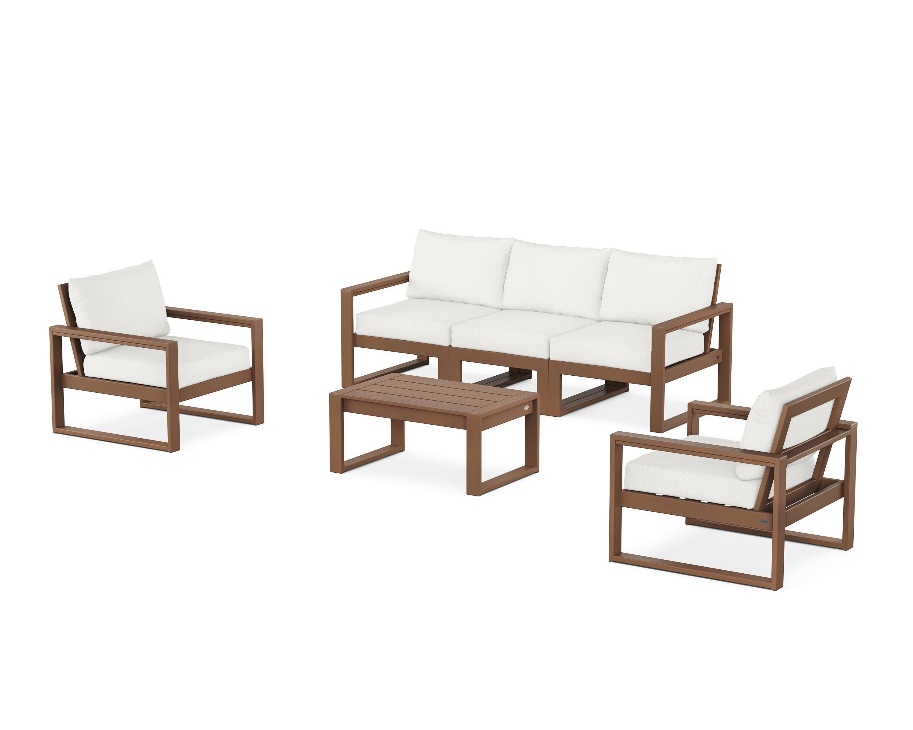 POLYWOOD EDGE Sectional 4-Piece Deep Seating Set with Sofa in Teak / Natural Linen