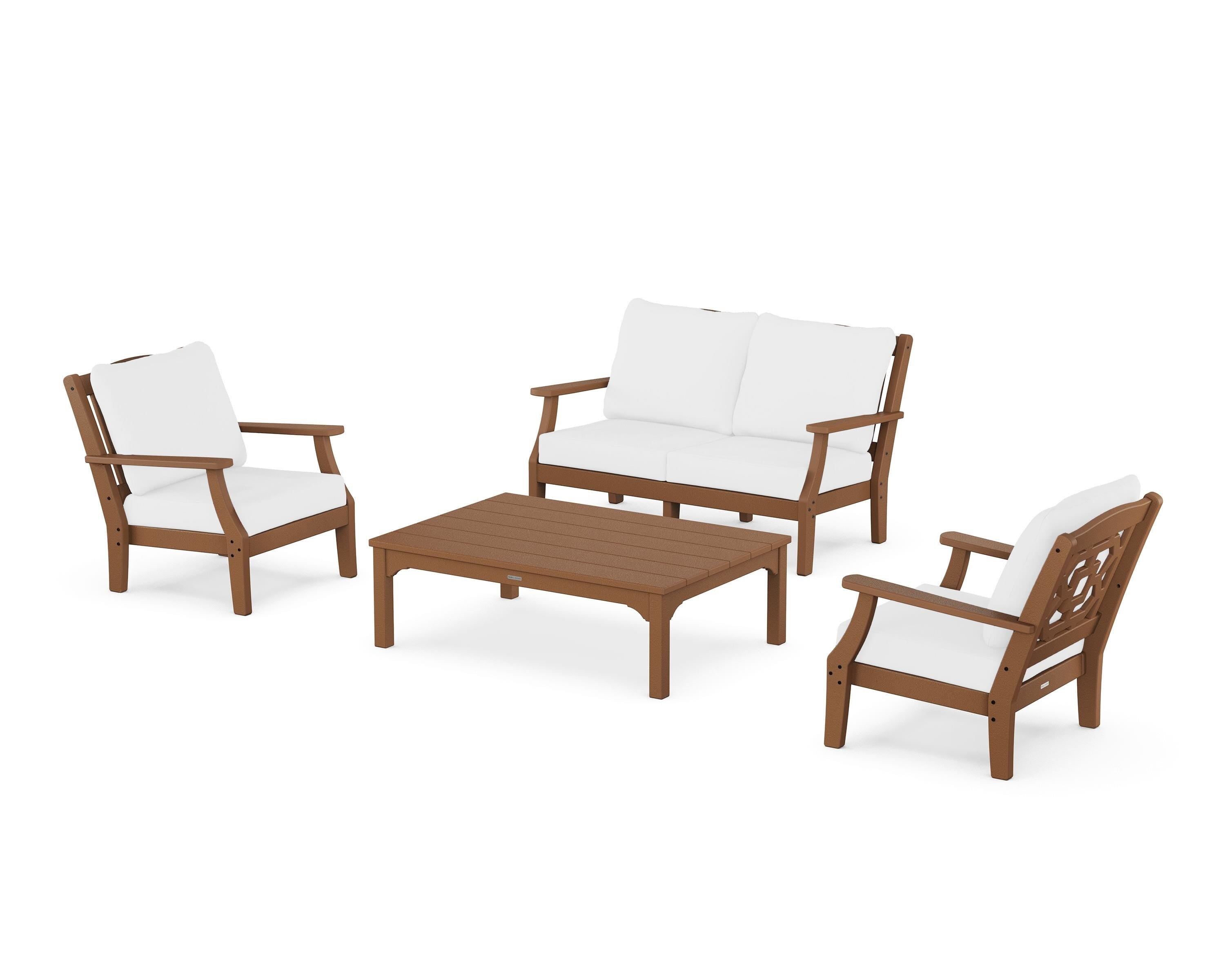 Martha Stewart by POLYWOOD Chinoiserie 4-Piece Deep Seating Set with Loveseat in Teak / Natural