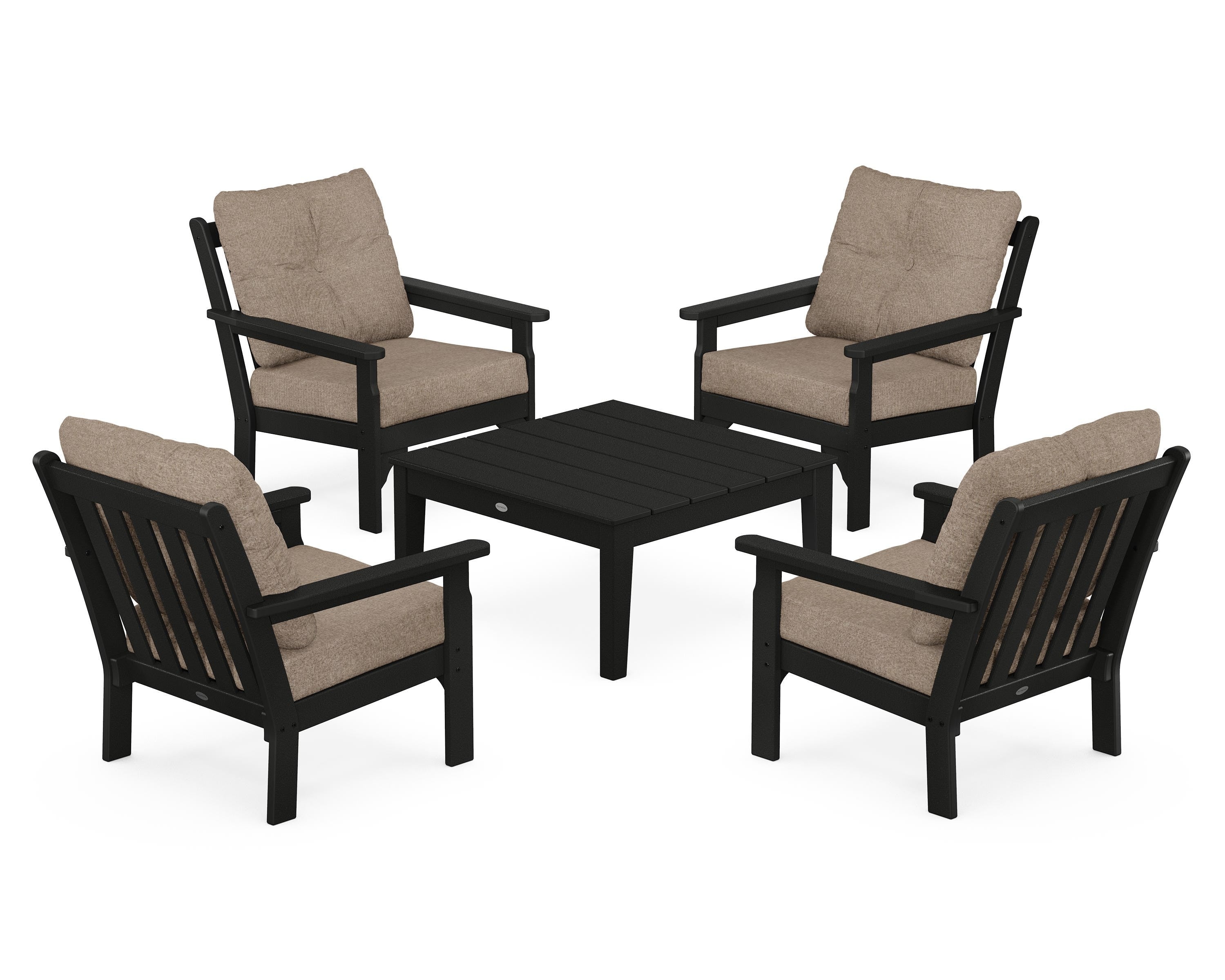 POLYWOOD Vineyard 5-Piece Deep Seating Conversation Set in Black / Spiced Burlap