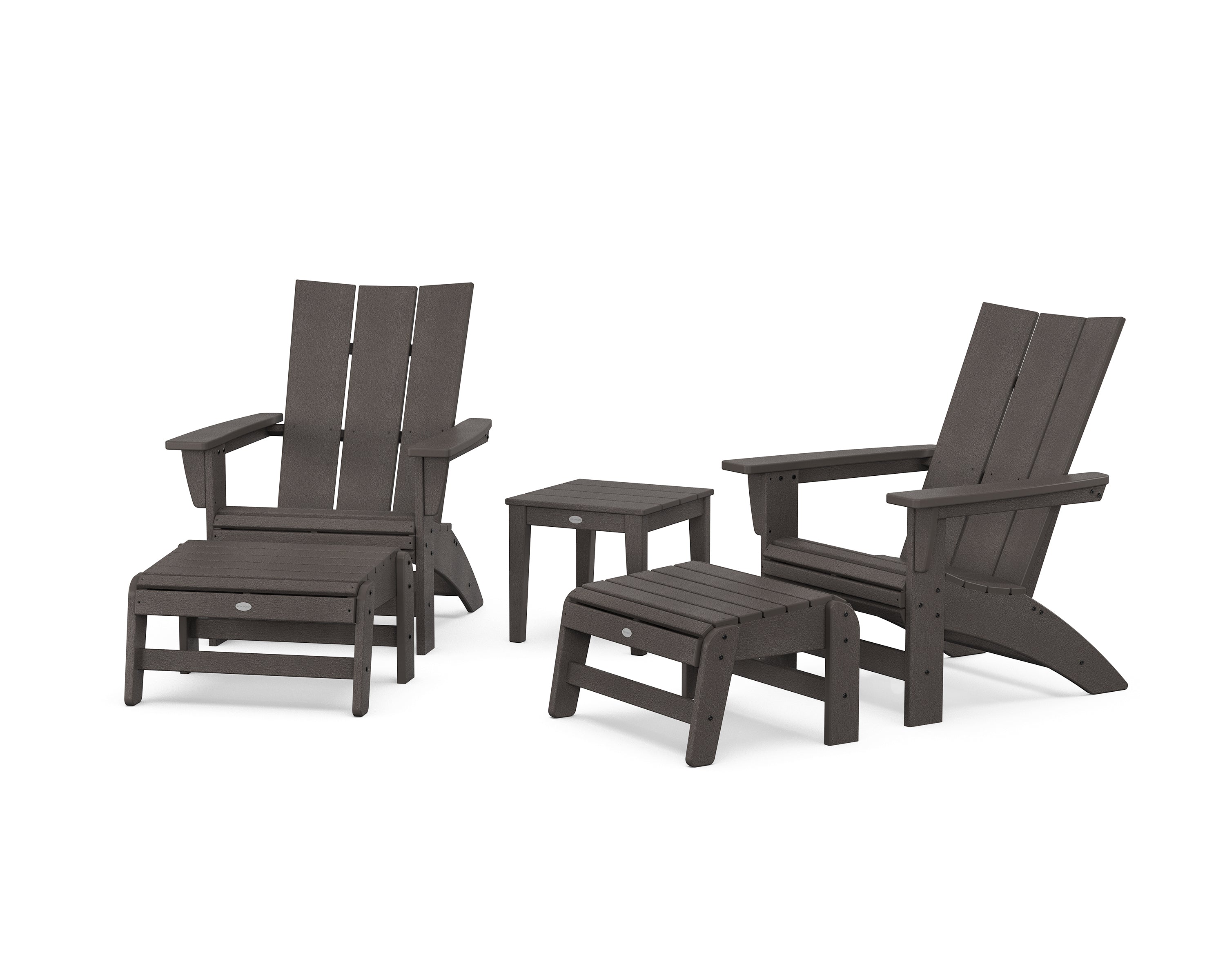 POLYWOOD 5-Piece Modern Grand Adirondack Set with Ottomans and Side Table in Vintage Coffee