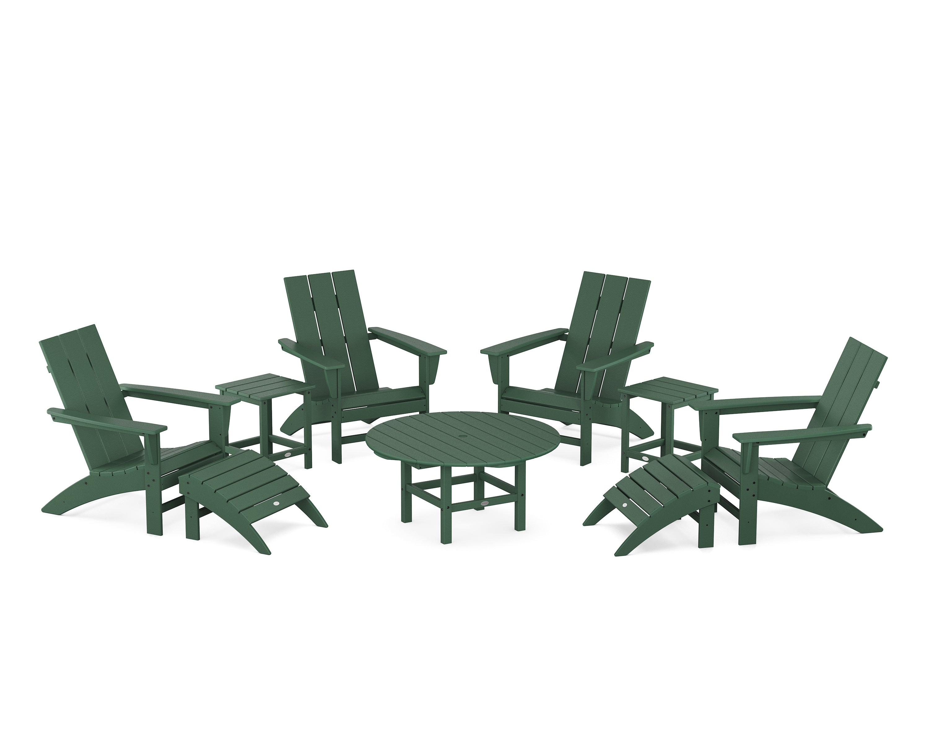 POLYWOOD® Modern Adirondack Chair 9-Piece Conversation Set in Green