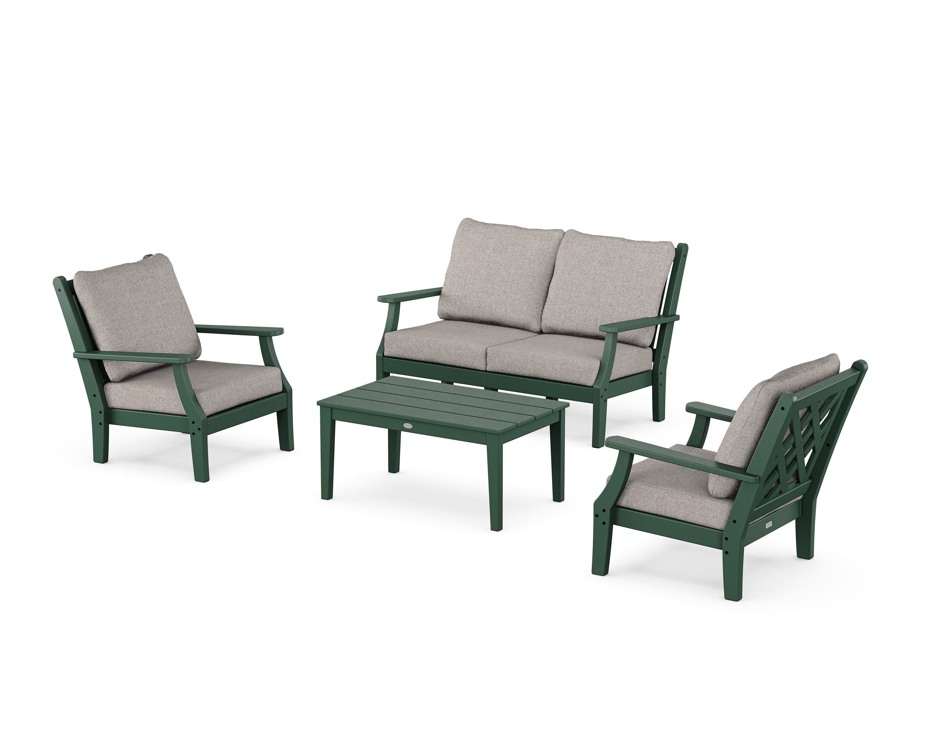 Country Living Wovendale 4-Piece Deep Seating Set with Loveseat in Green / Weathered Tweed