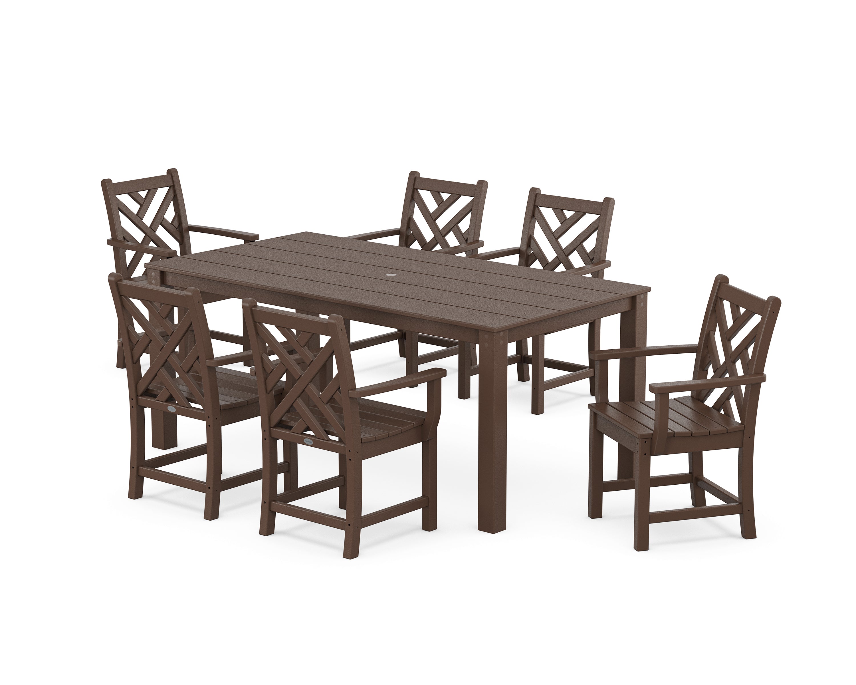 POLYWOOD Chippendale Arm Chair 7-Piece Parsons Dining Set in Mahogany