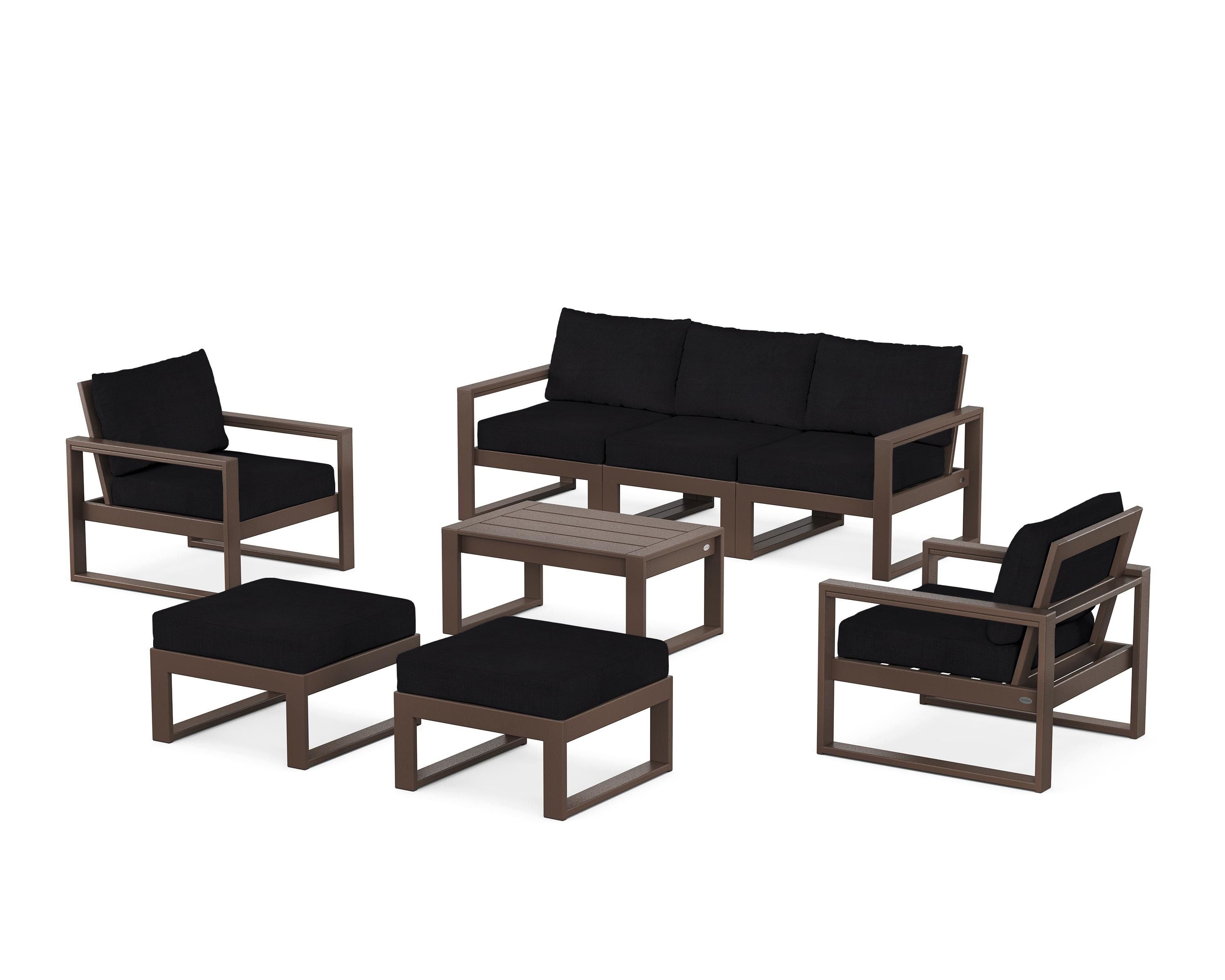 POLYWOOD EDGE Sectional 8-Piece Lounge Sofa Set in Mahogany / Midnight Linen