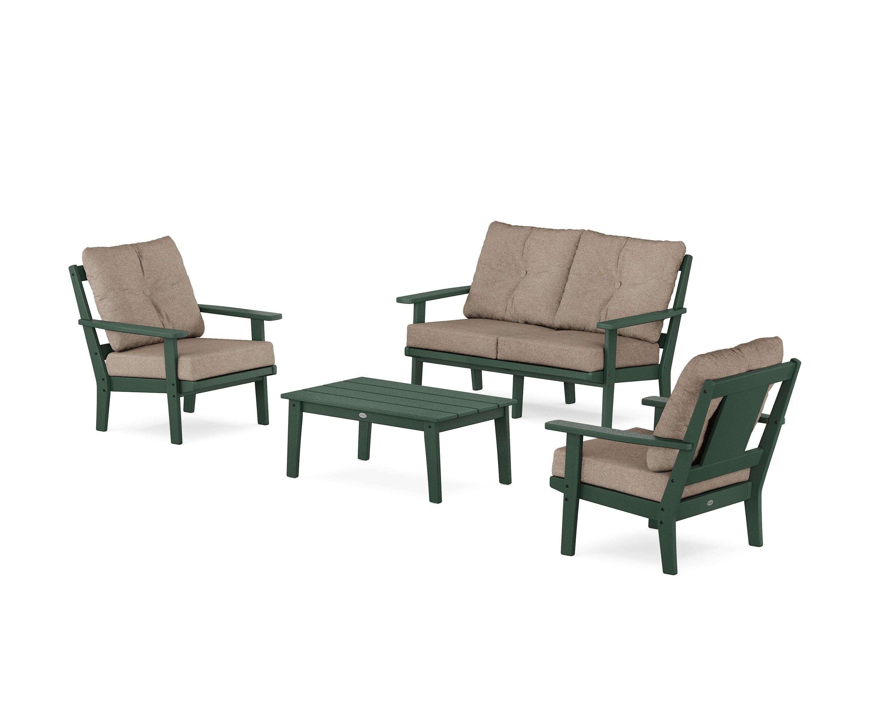POLYWOOD Prairie 4-Piece Deep Seating Set with Loveseat in Green / Spiced Burlap