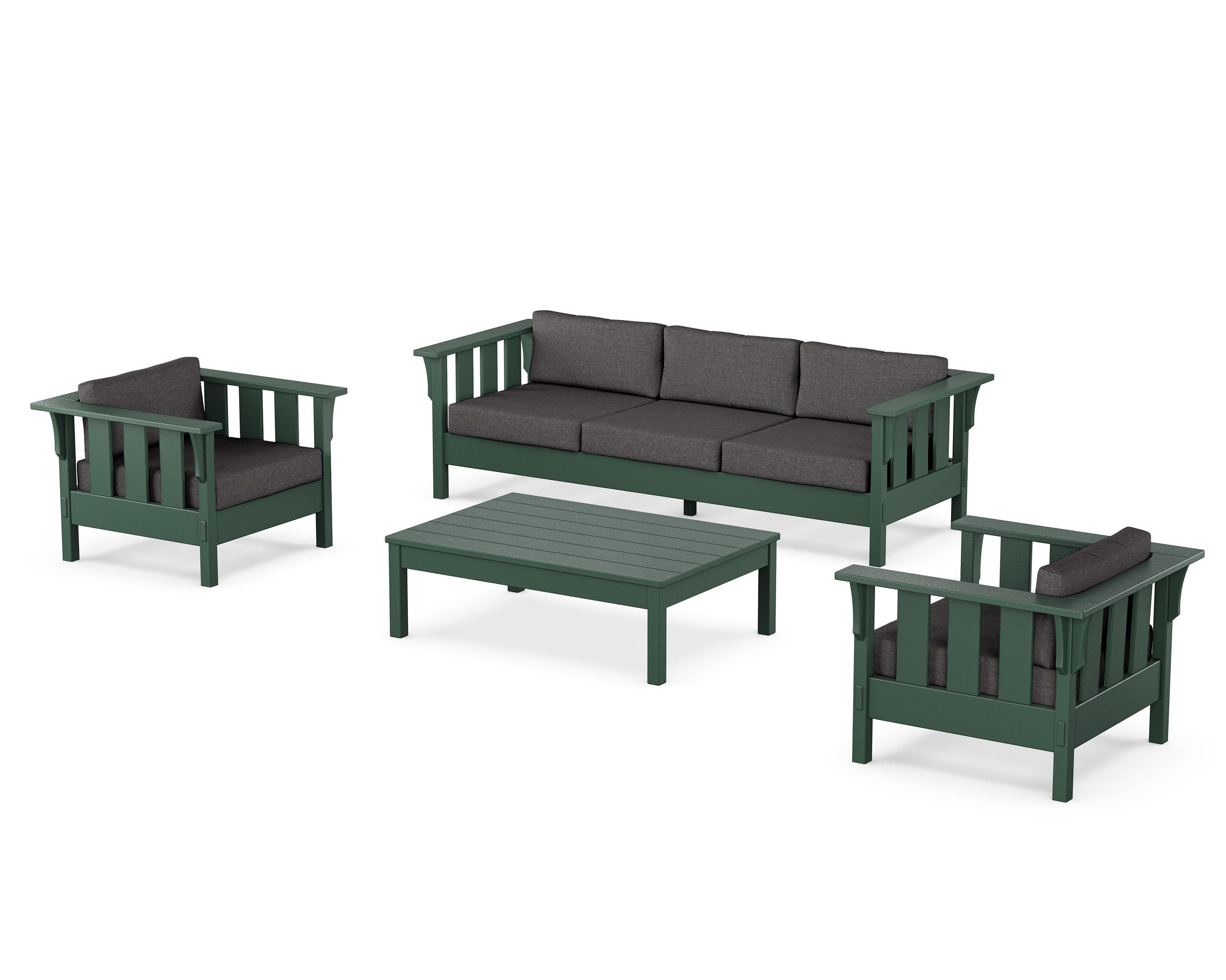 Martha Stewart by POLYWOOD Acadia 4-Piece Deep Seating Set with Sofa in Green / Ash Charcoal