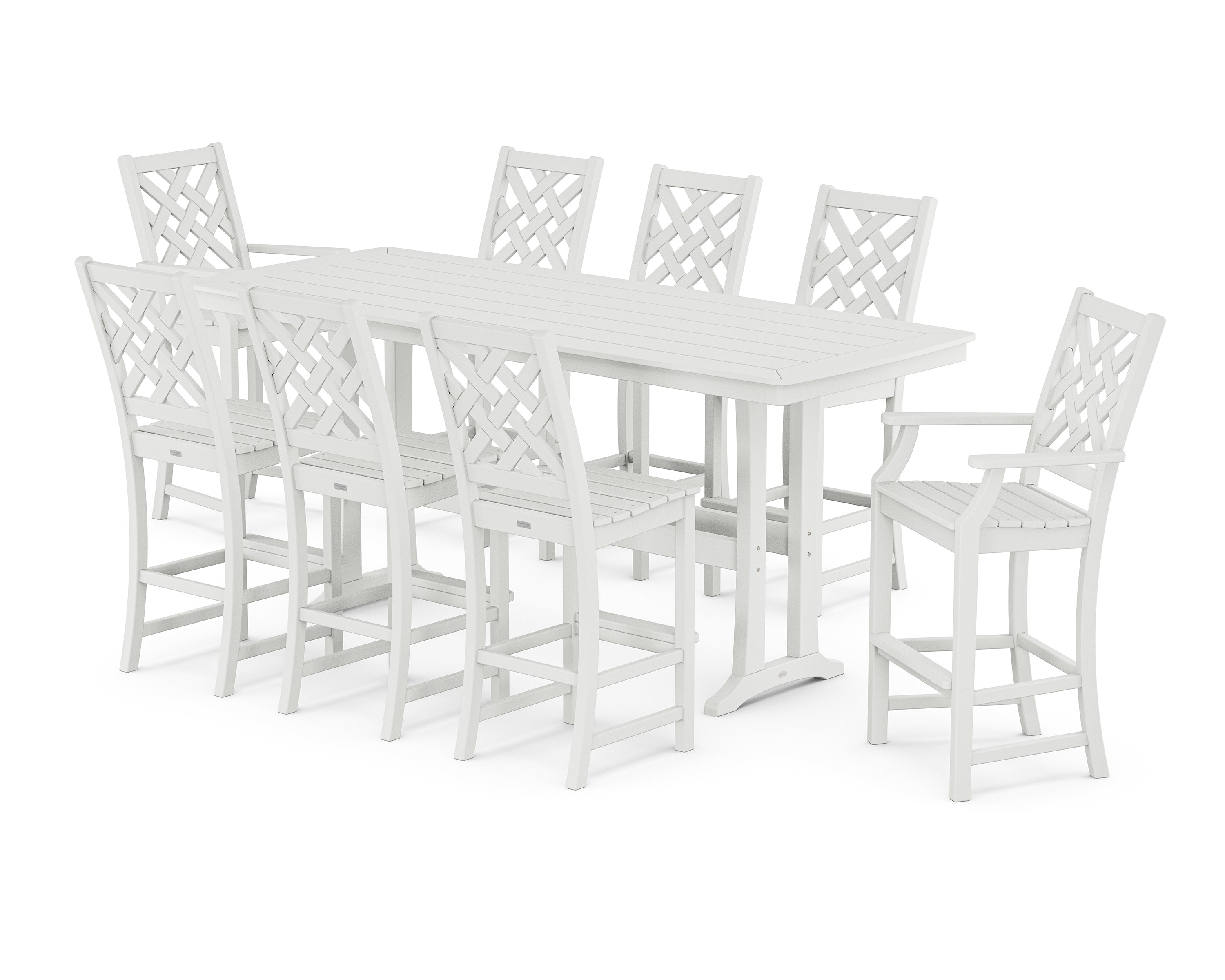 Country Living Wovendale 9-Piece Bar Set with Trestle Legs in White
