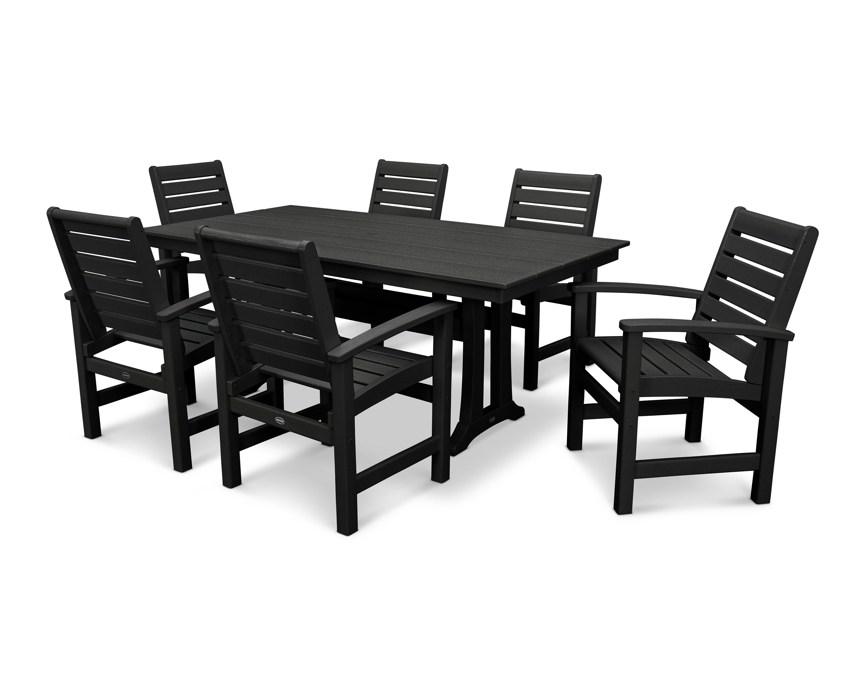 POLYWOOD Signature 7-Piece Farmhouse Dining Set with Trestle Legs in Black