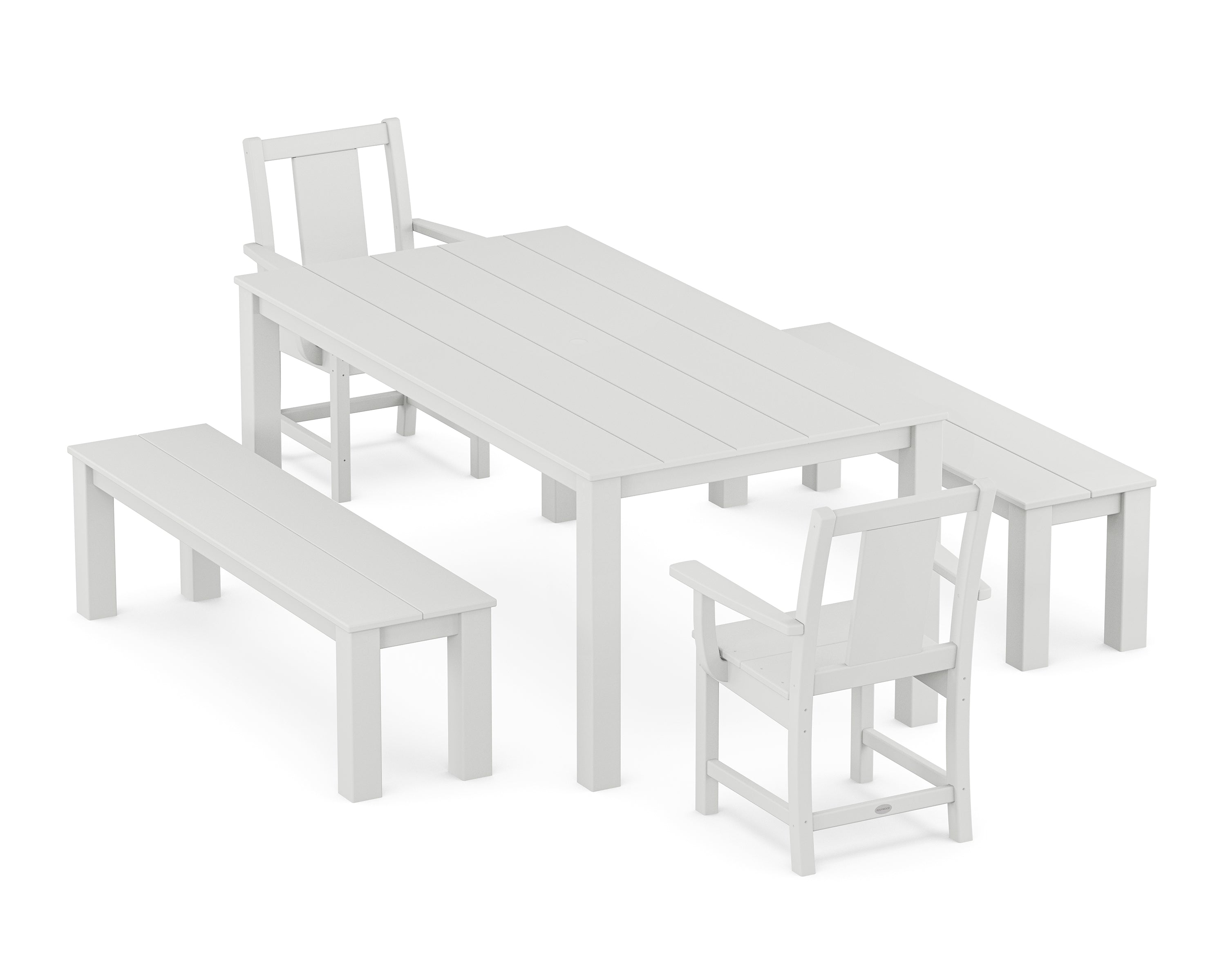 POLYWOOD Prairie 5-Piece Parsons Dining Set with Benches in White