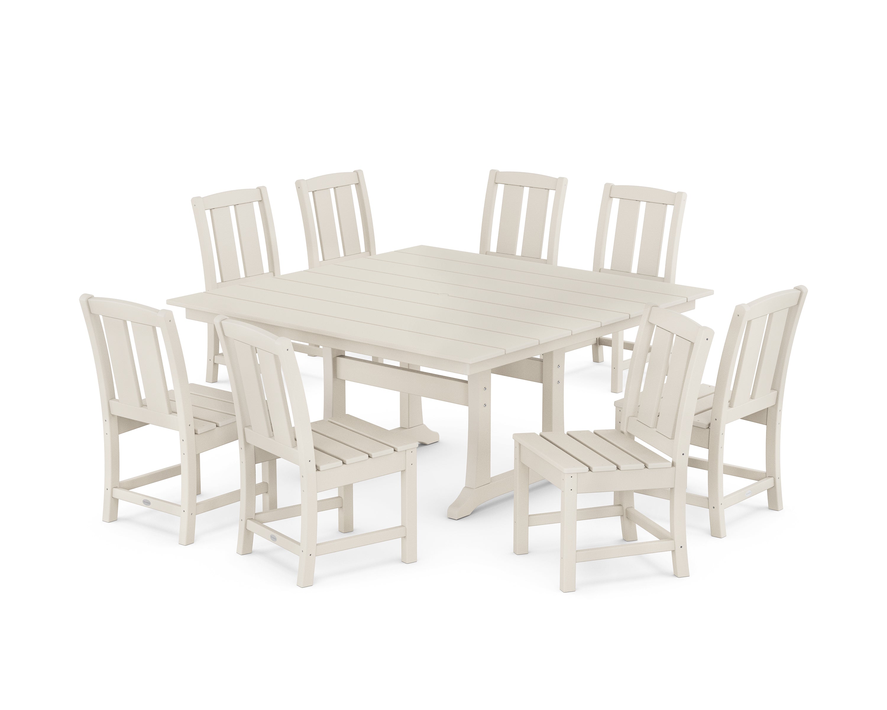 POLYWOOD® Mission Side Chair 9-Piece Square Farmhouse Dining Set with Trestle Legs in Sand