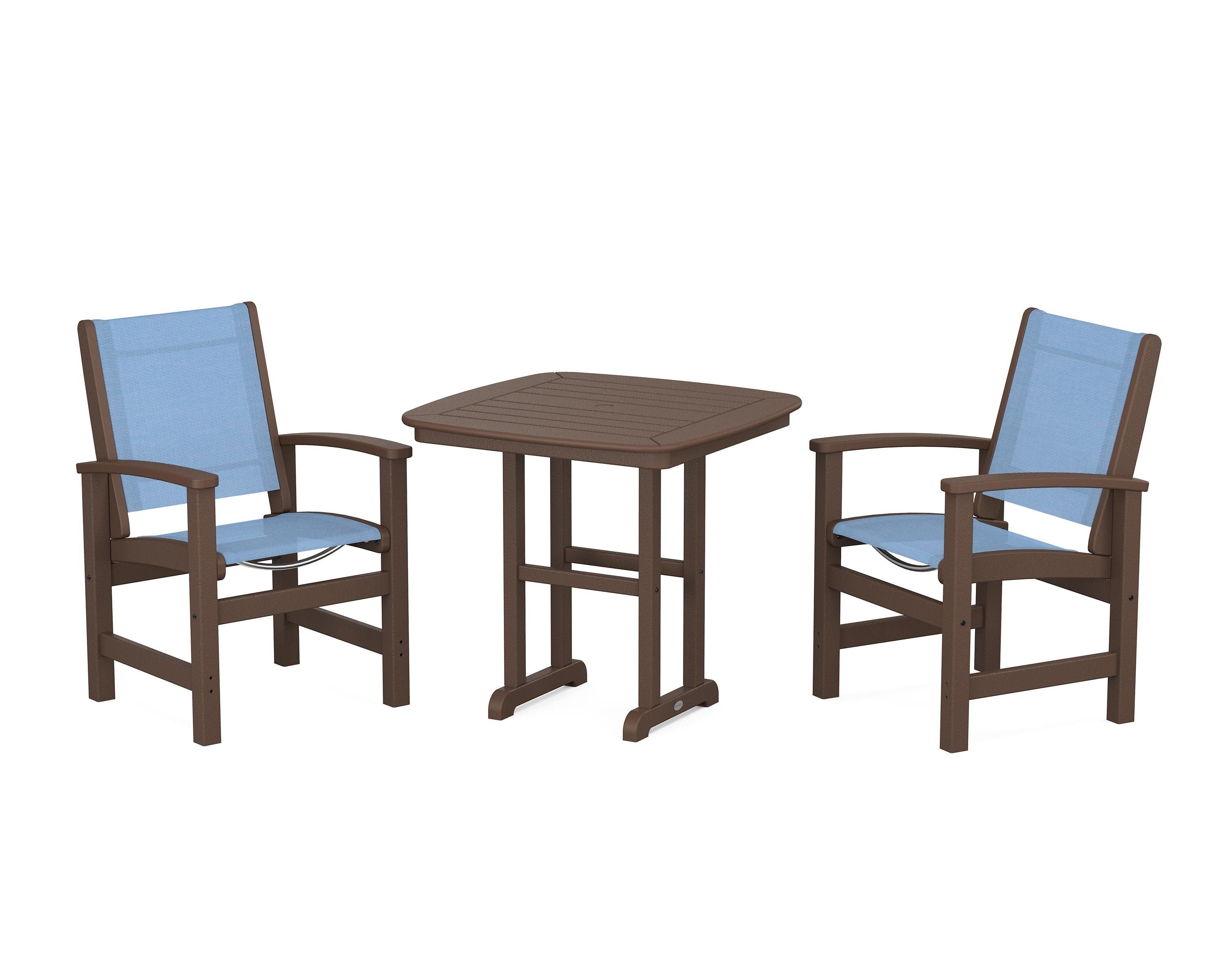 POLYWOOD Coastal 3-Piece Dining Set in Mahogany / Poolside Sling