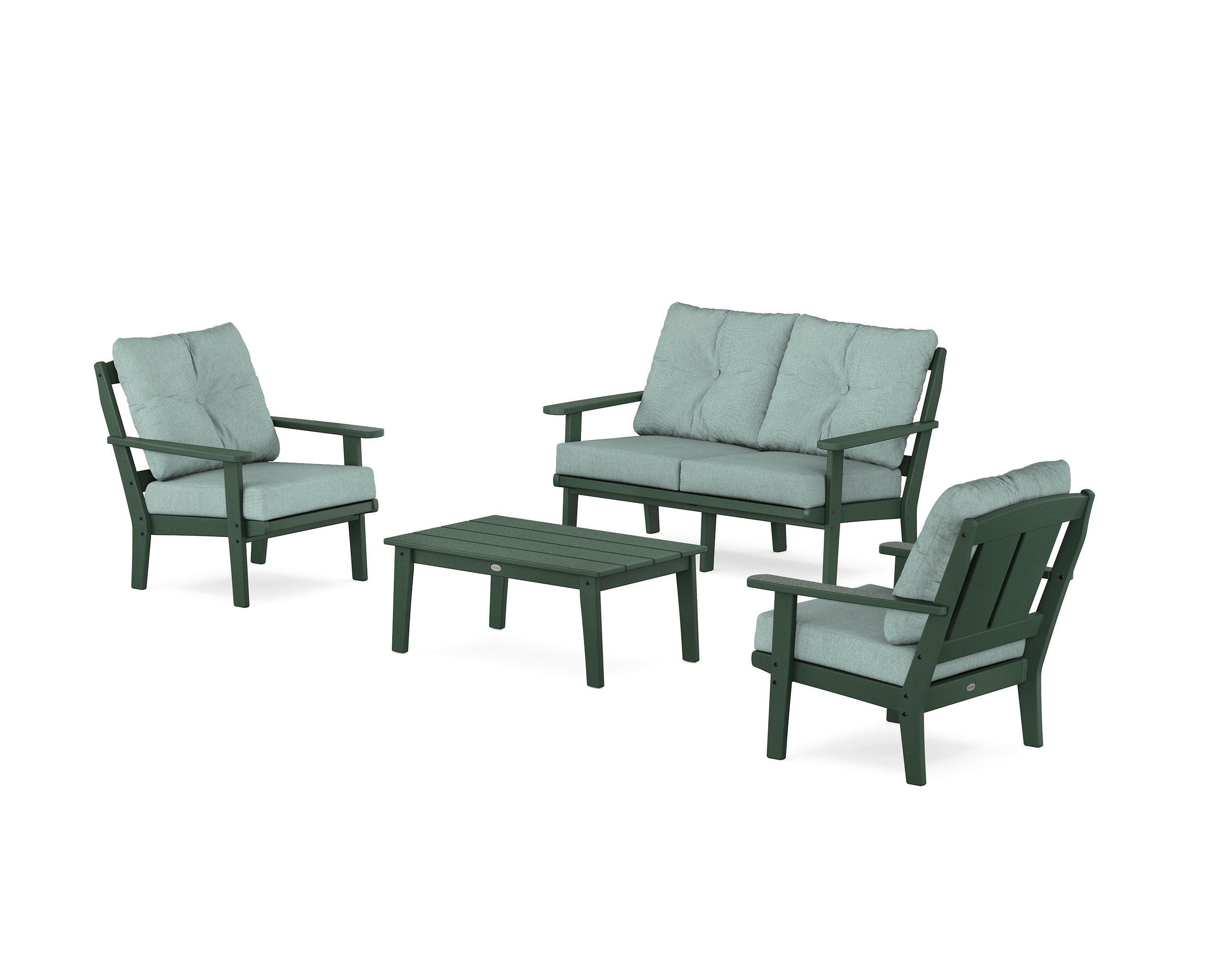 POLYWOOD Mission 4-Piece Deep Seating Set with Loveseat in Green / Glacier Spa