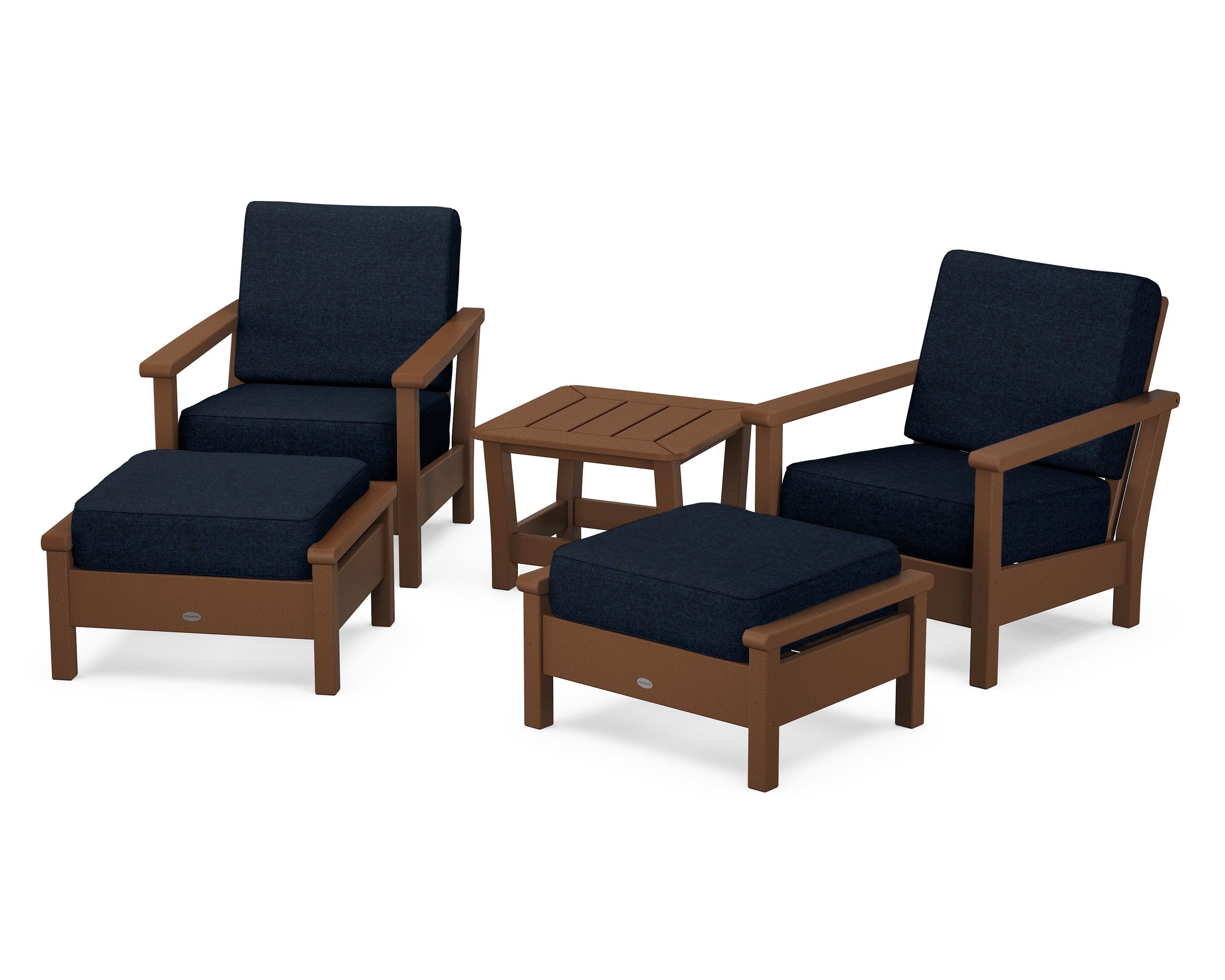 POLYWOOD Harbour 5-Piece Deep Seating Chair Set in Teak / Marine Indigo