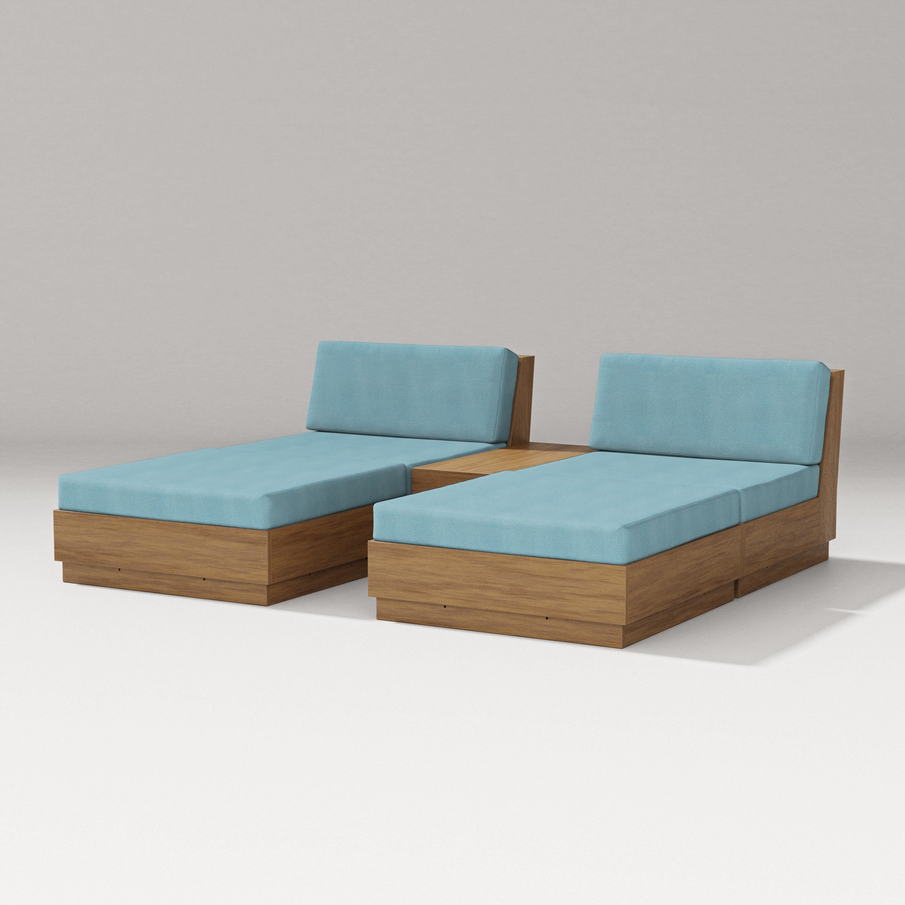 PW Designer Series Elevate Double Chaise Set in Natural / Lattice Sky Blue