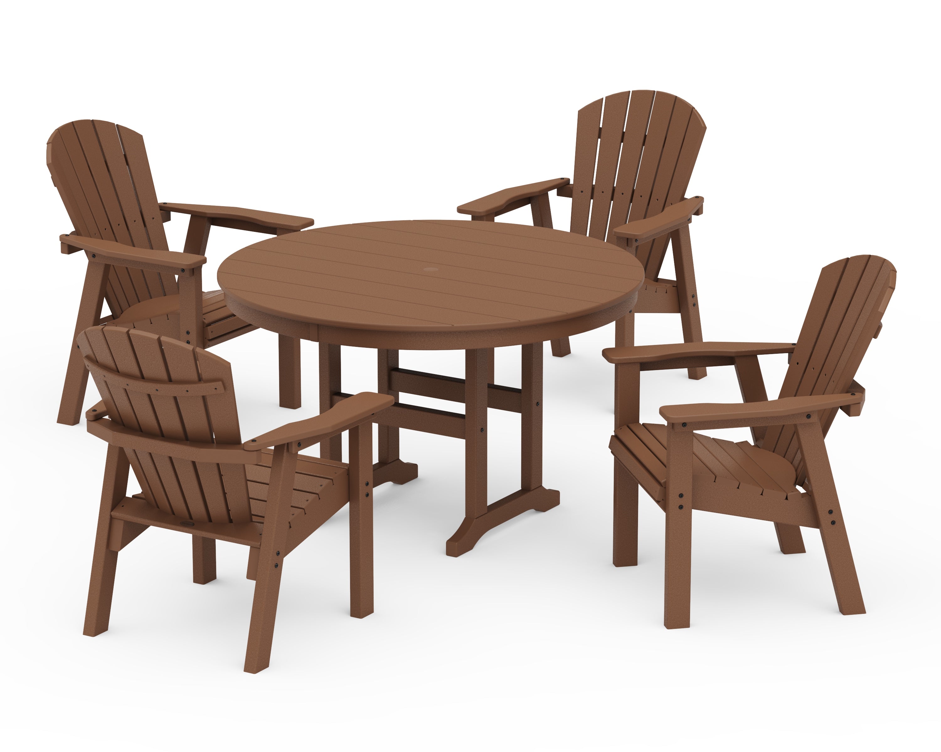 POLYWOOD Seashell 5-Piece Round Farmhouse Dining Set in Teak