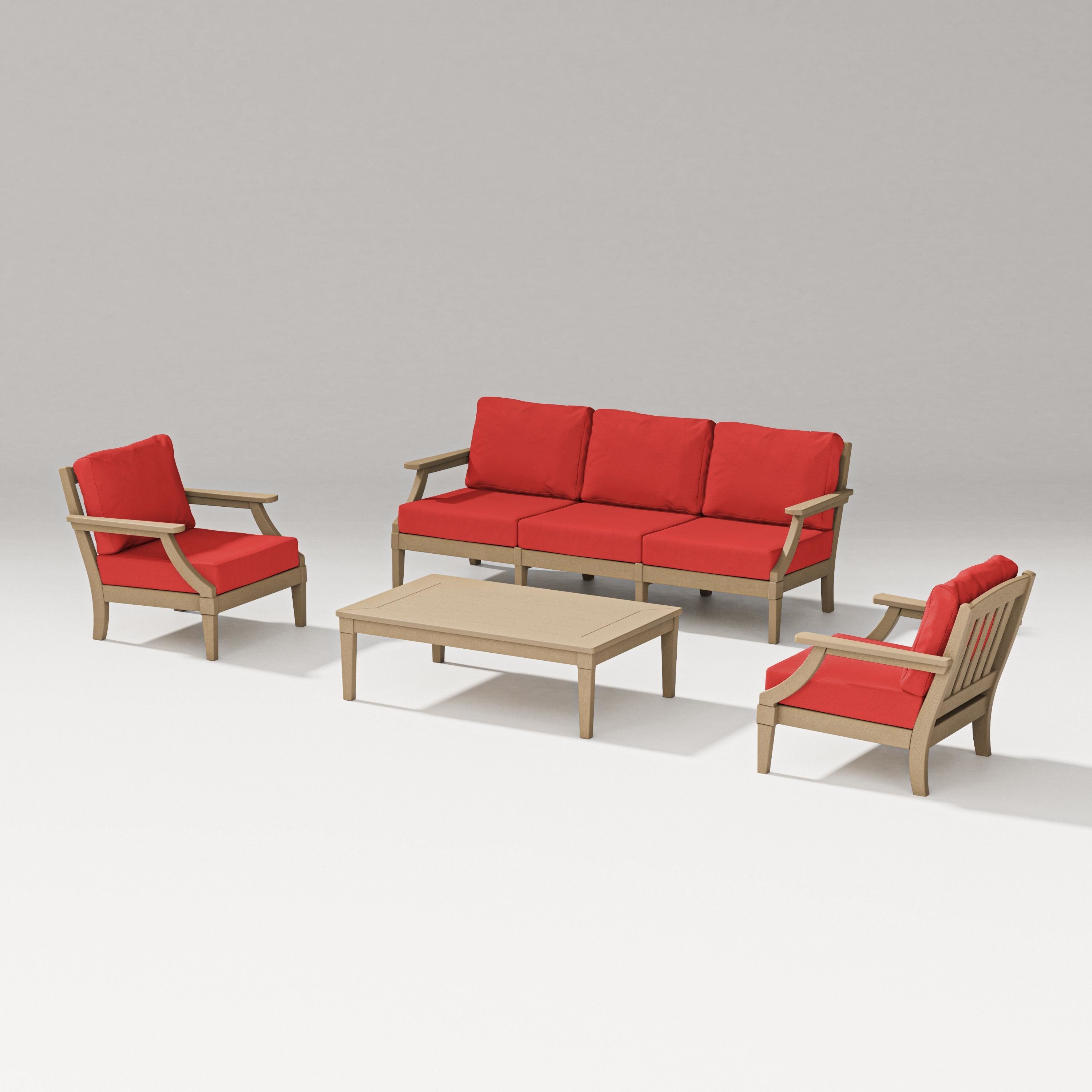 PW Designer Series Estate 4-Piece Lounge Sofa Set in Vintage Sahara / Crimson Linen