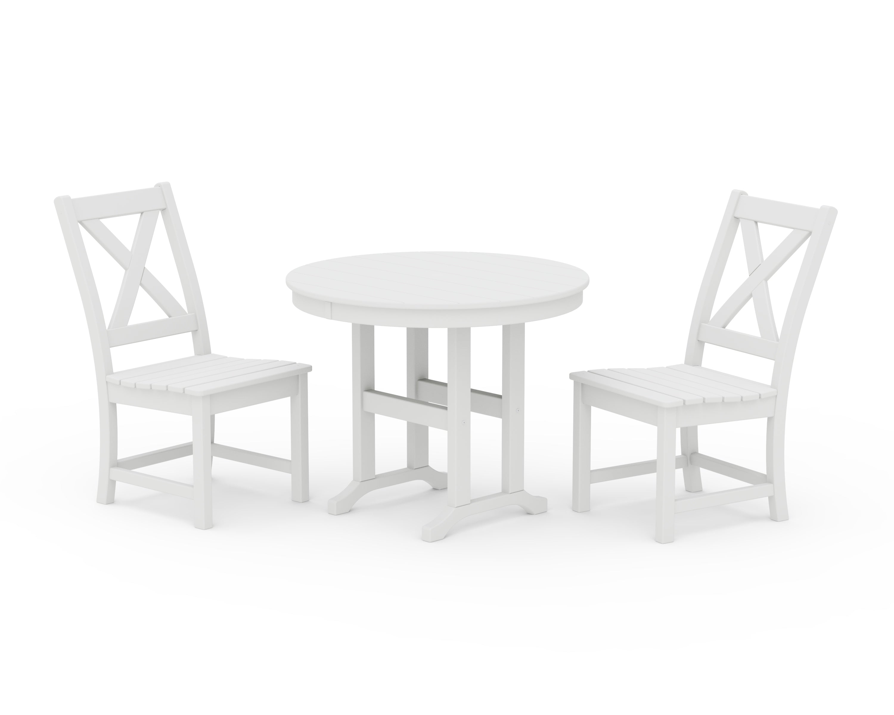 POLYWOOD Braxton Side Chair 3-Piece Round Dining Set in White