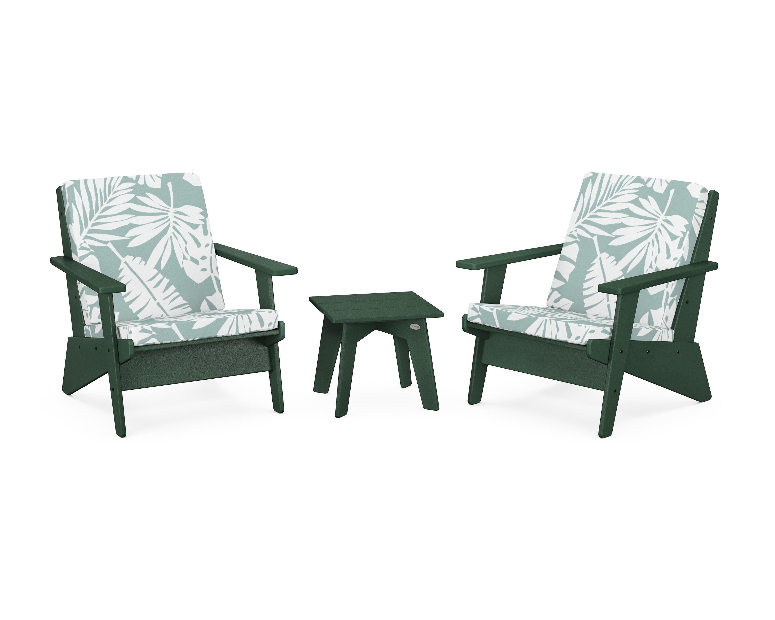 POLYWOOD Riviera Modern Lounge 3-Piece Set in Green / Leaf Glacier Spa