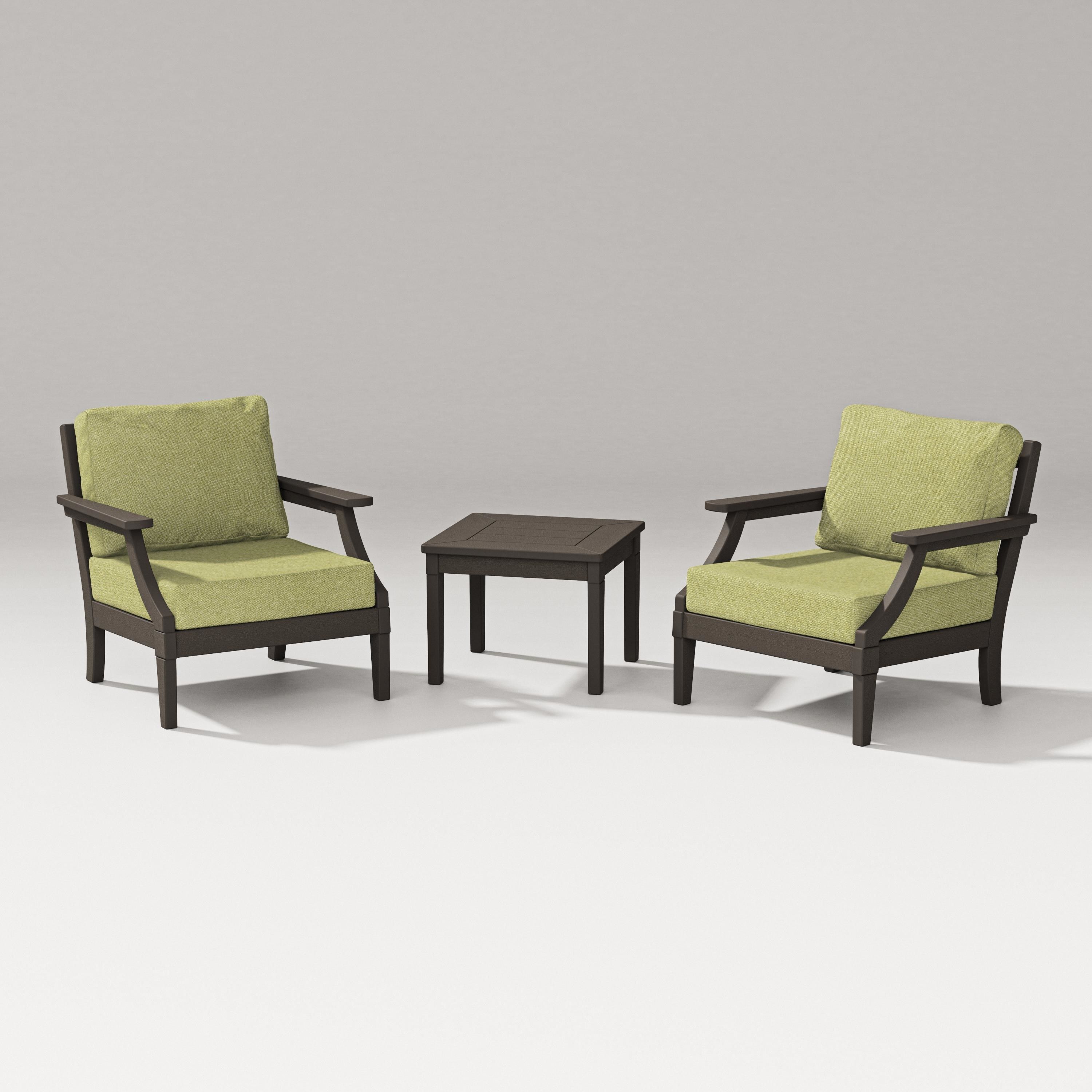 PW Designer Series Estate 3-Piece Lounge Chair Set in Vintage Coffee / Chartreuse Boucle