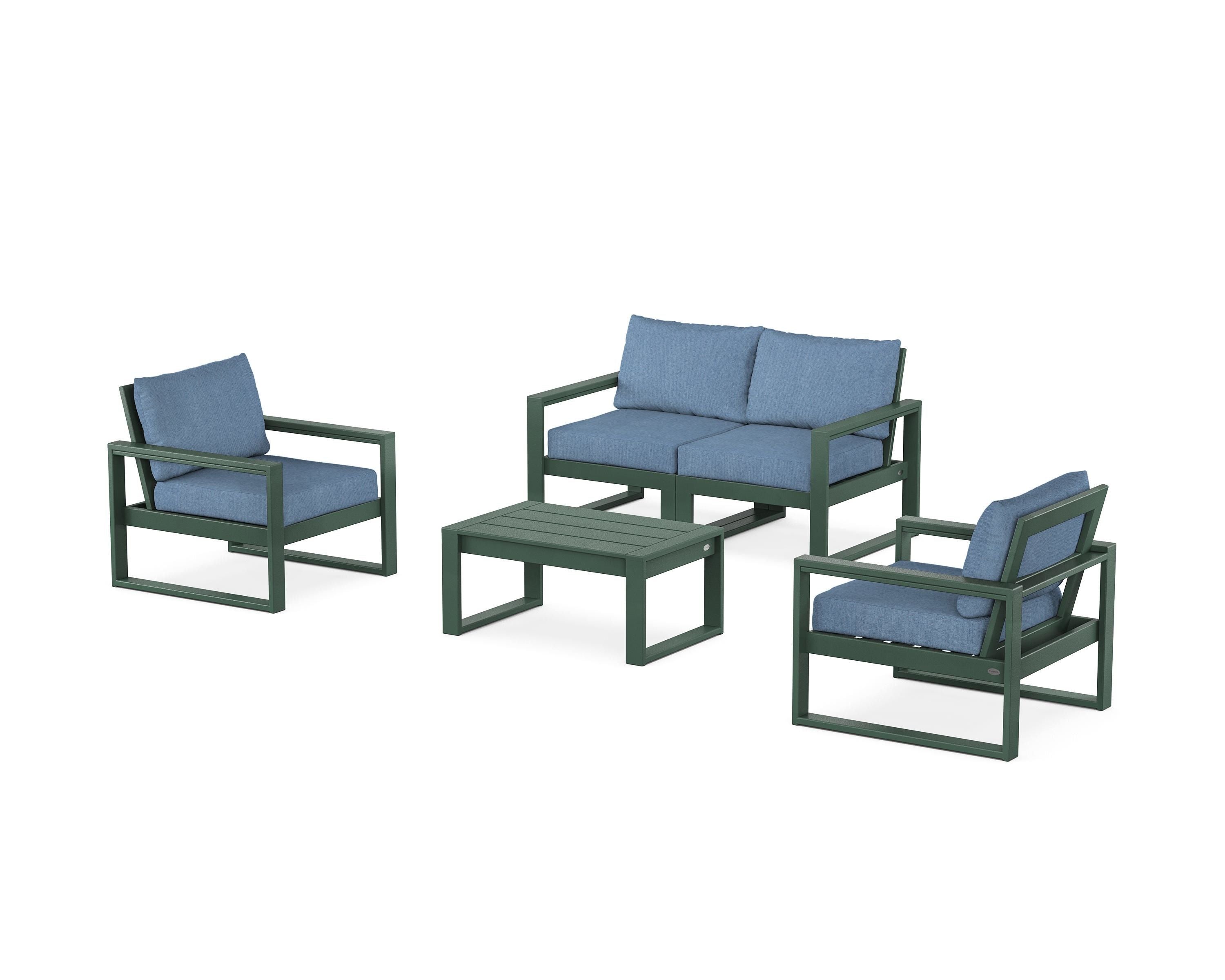 POLYWOOD EDGE Sectional 4-Piece Deep Seating Set with Loveseat in Green / Sky Blue