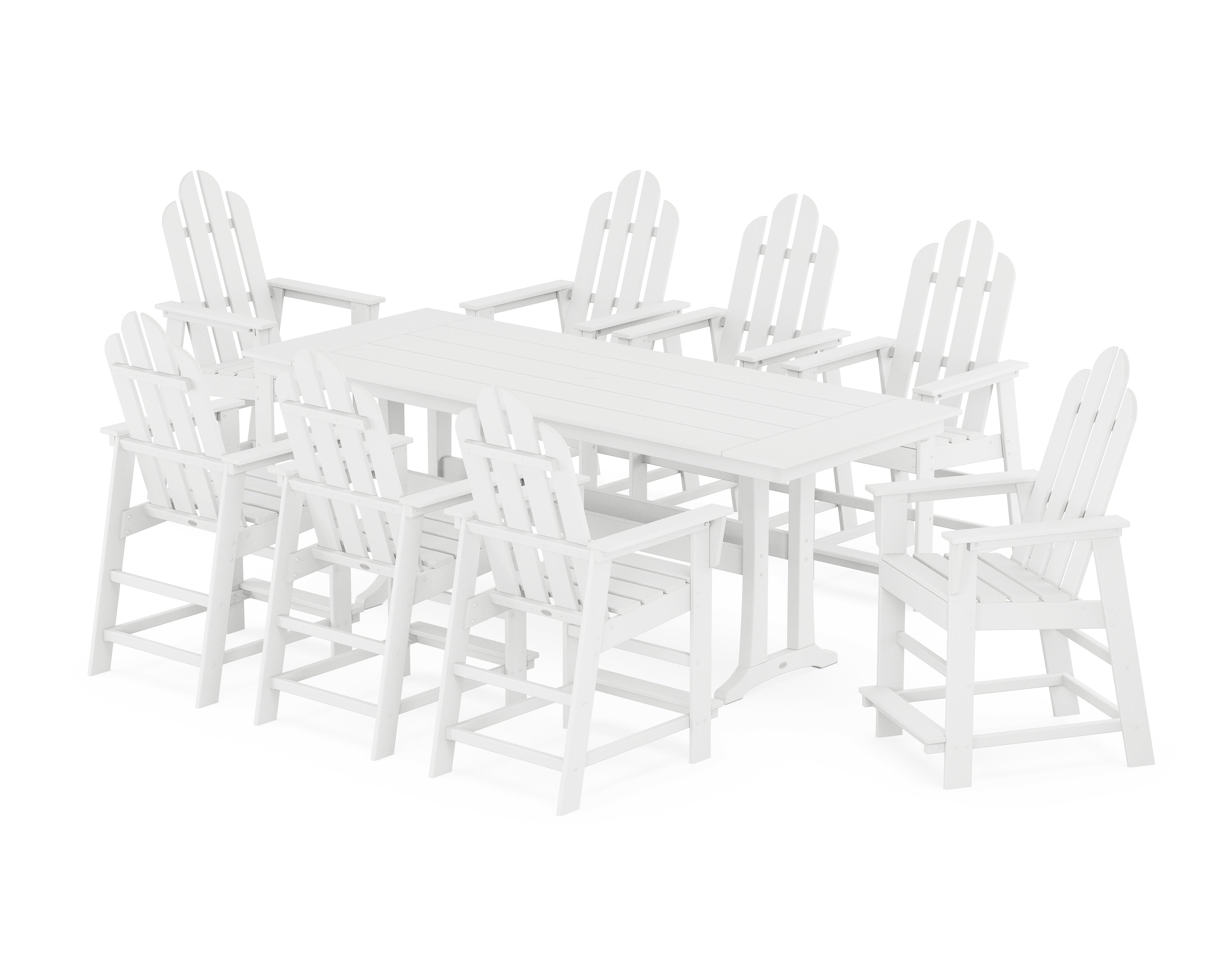 POLYWOOD Long Island 9-Piece Farmhouse Counter Set with Trestle Legs in White