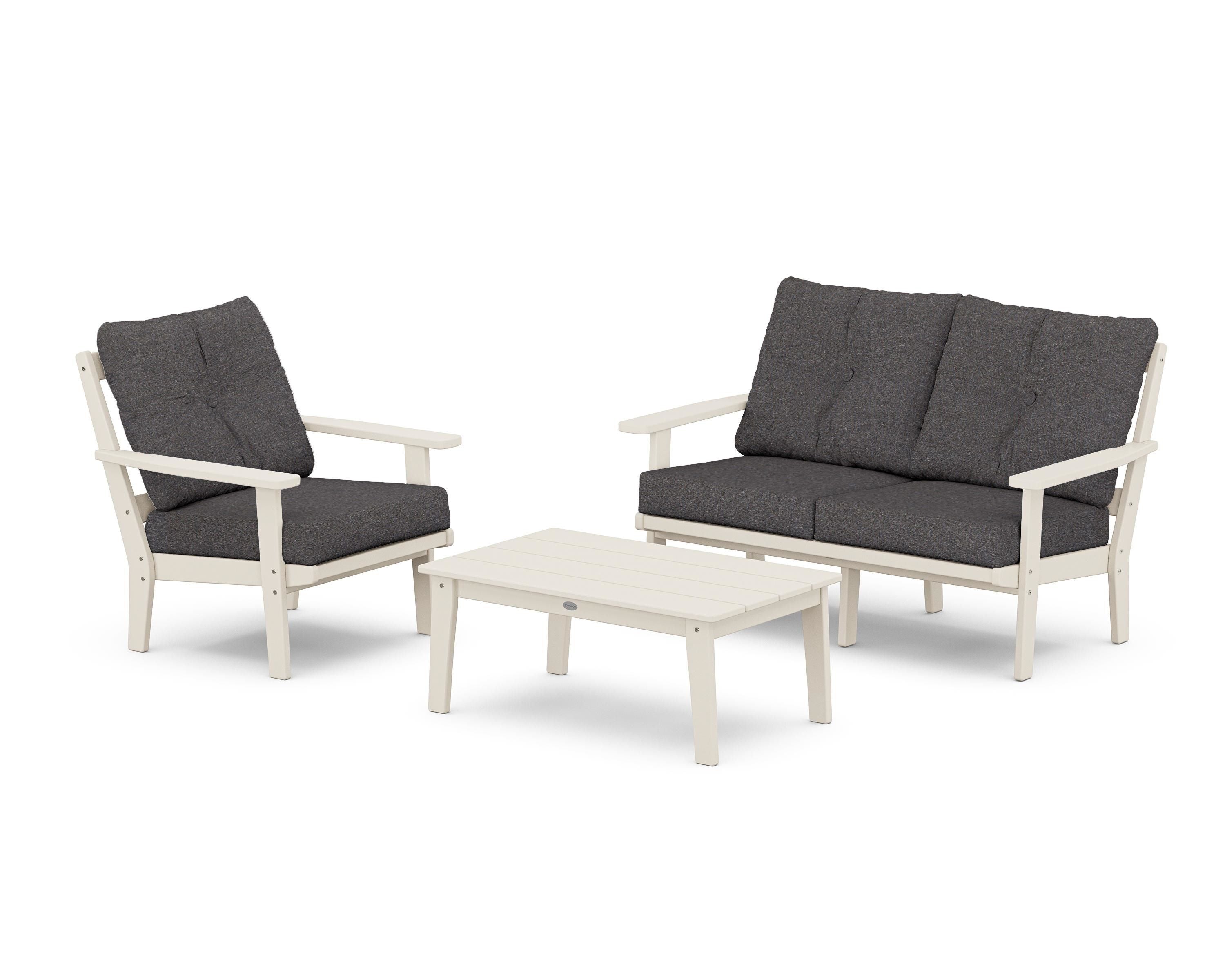 POLYWOOD Prairie 3-Piece Deep Seating Set with Loveseat in Sand / Ash Charcoal