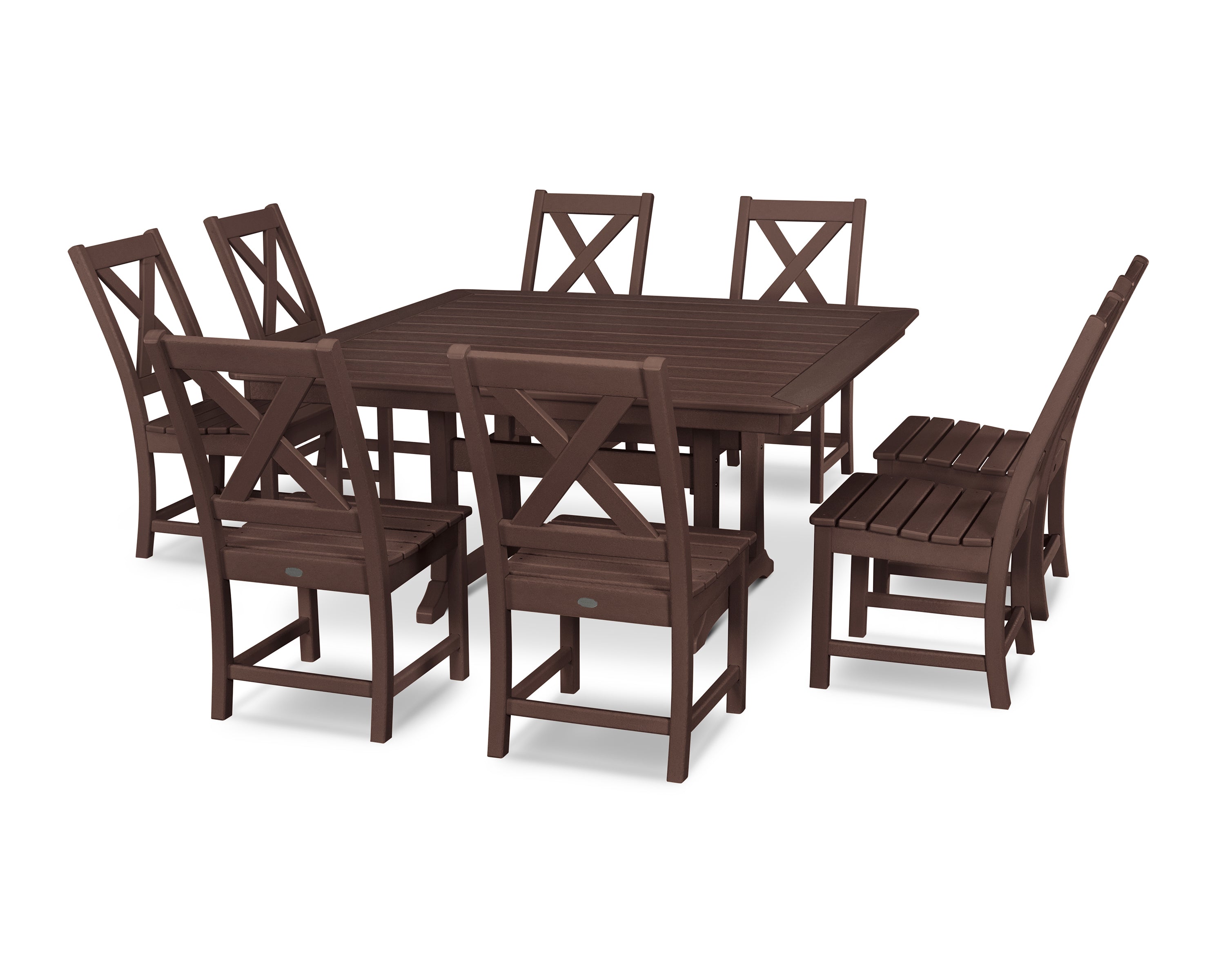 POLYWOOD Braxton 9-Piece Nautical Trestle Dining Set in Mahogany