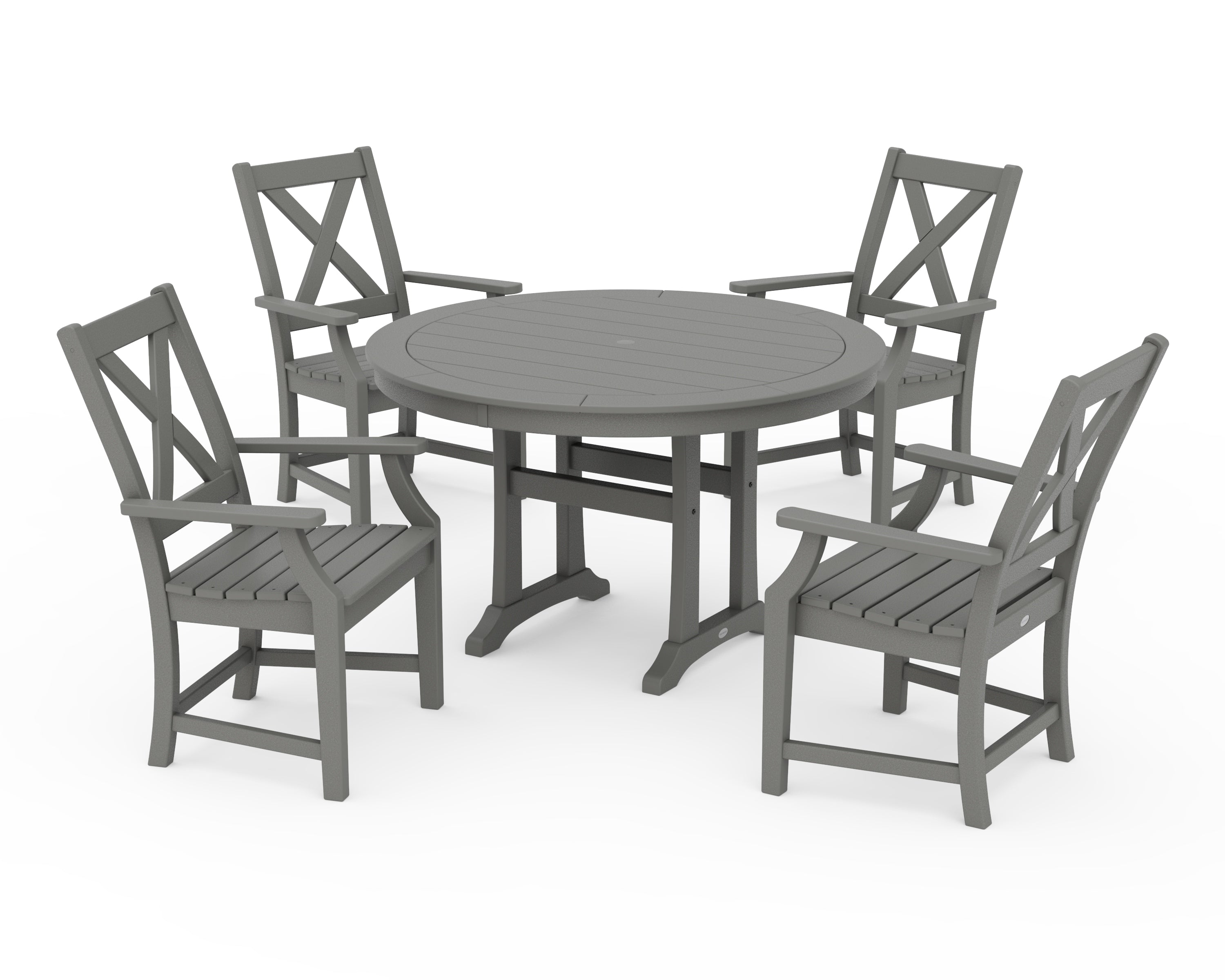 POLYWOOD Braxton 5-Piece Nautical Trestle Arm Chair Dining Set in Slate Grey