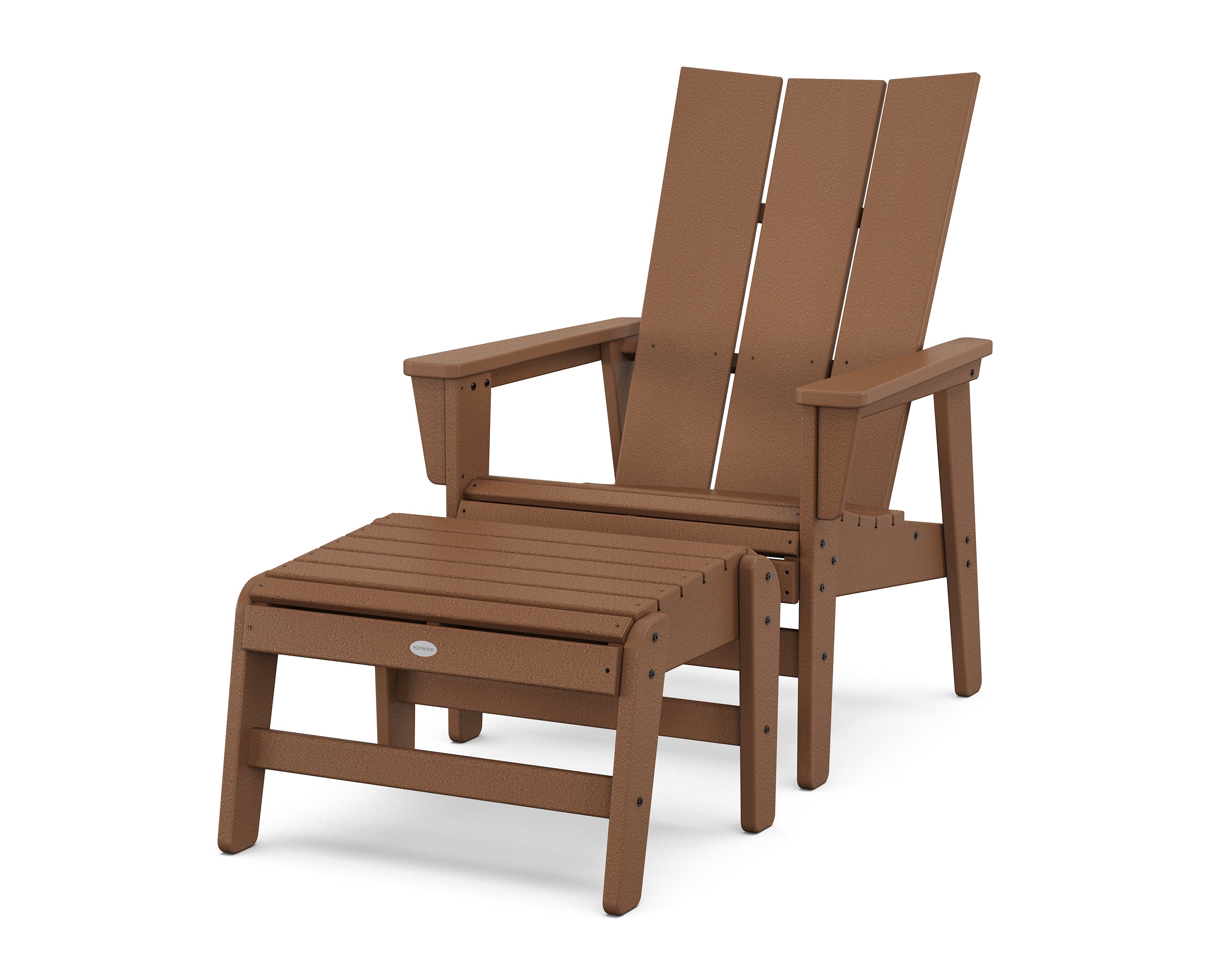 POLYWOOD Modern Grand Upright Adirondack Chair with Ottoman in Teak