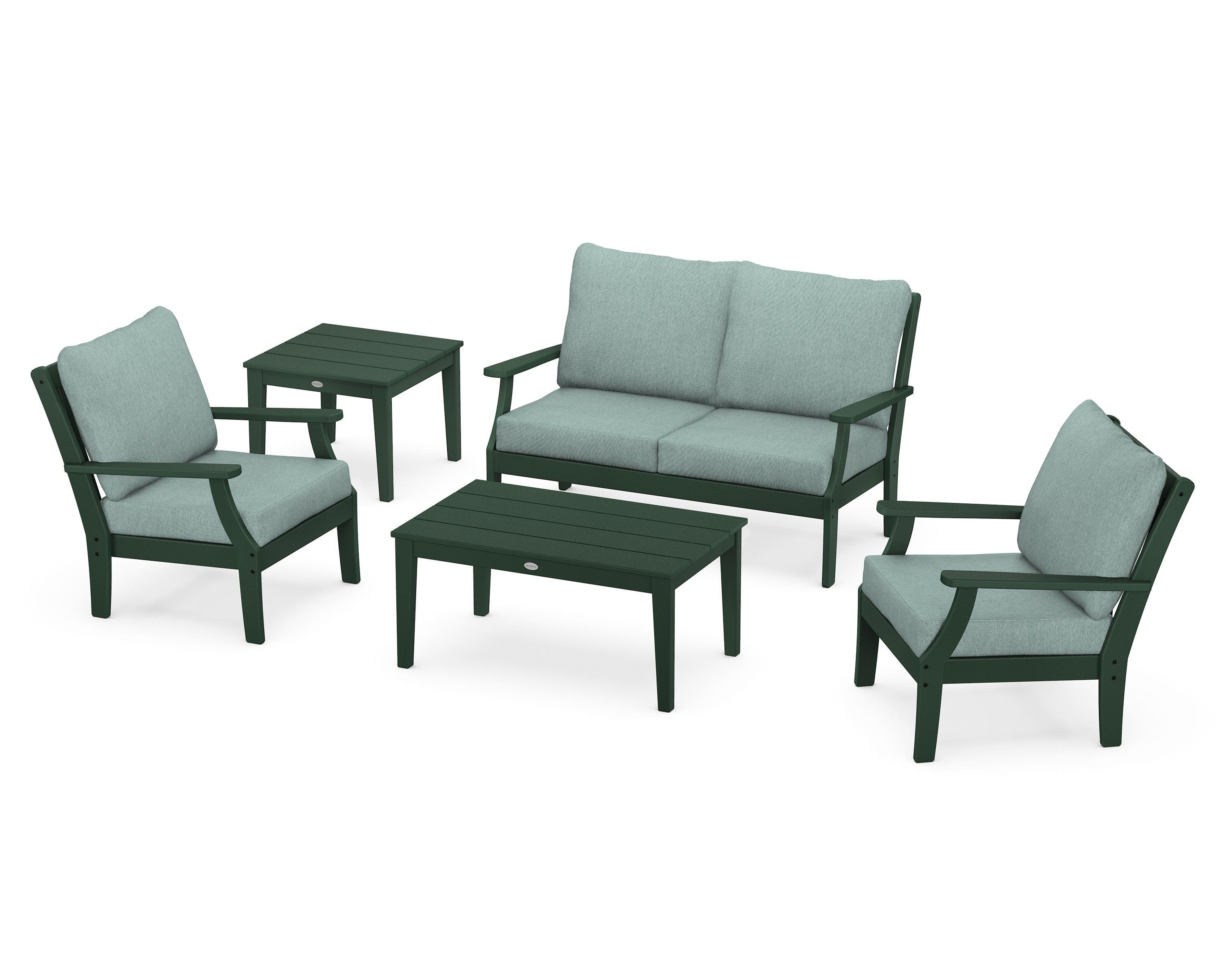POLYWOOD Braxton 5-Piece Deep Seating Set in Green / Glacier Spa