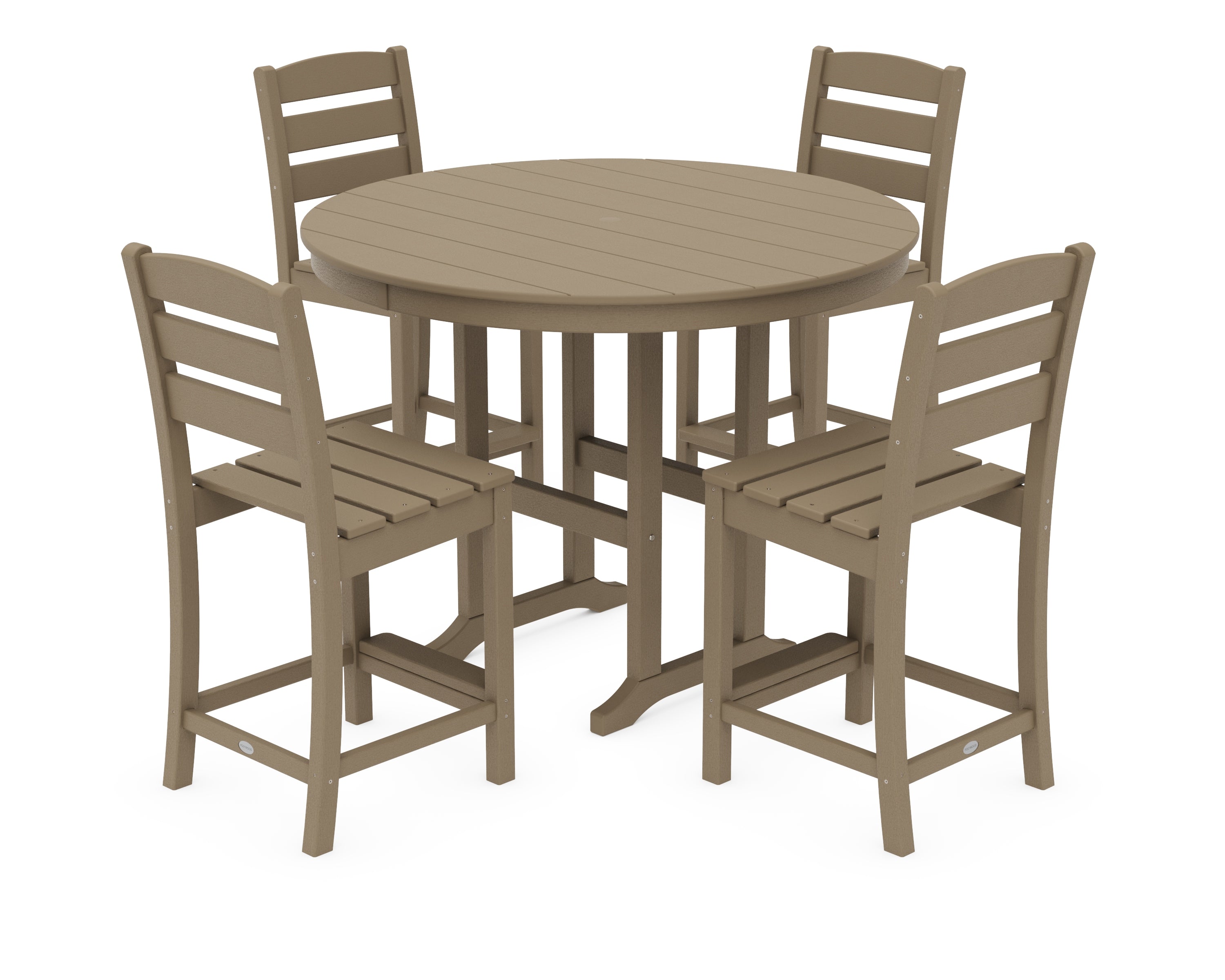 POLYWOOD Lakeside 5-Piece Farmhouse Round Side Chair Counter Set in Vintage Sahara