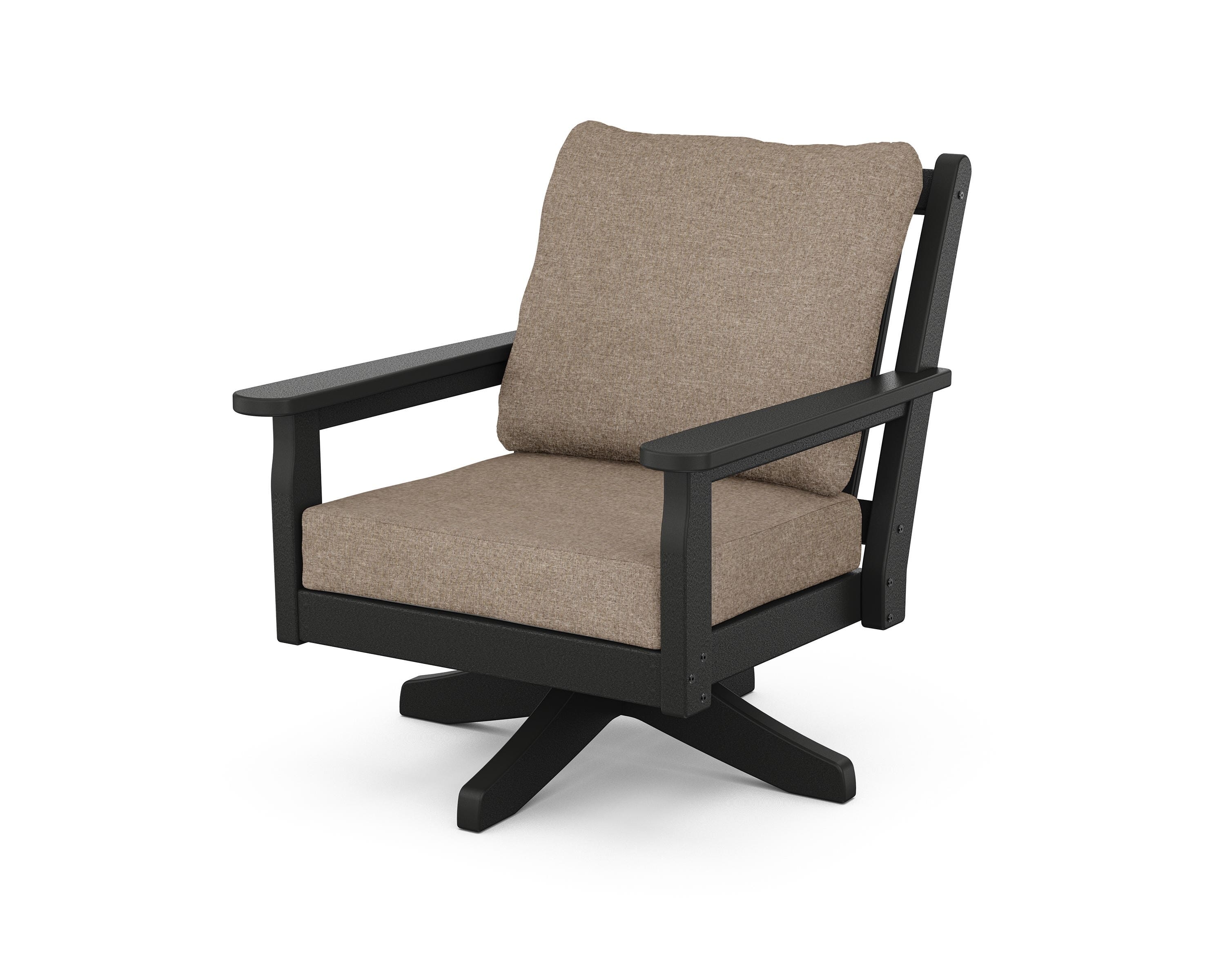 POLYWOOD Chippendale Deep Seating Swivel Chair in Black / Spiced Burlap