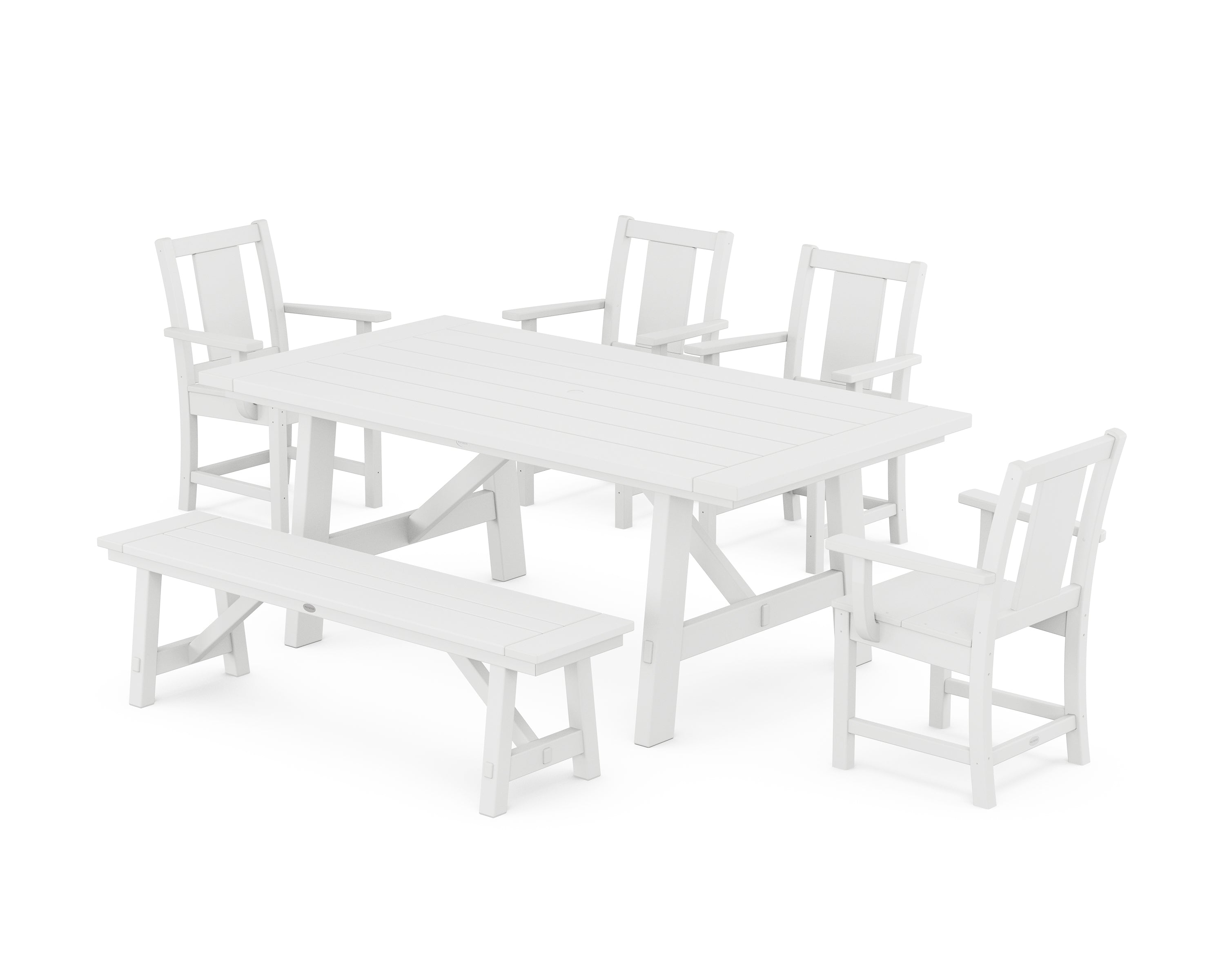 POLYWOOD Prairie 6-Piece Rustic Farmhouse Dining Set with Bench in White