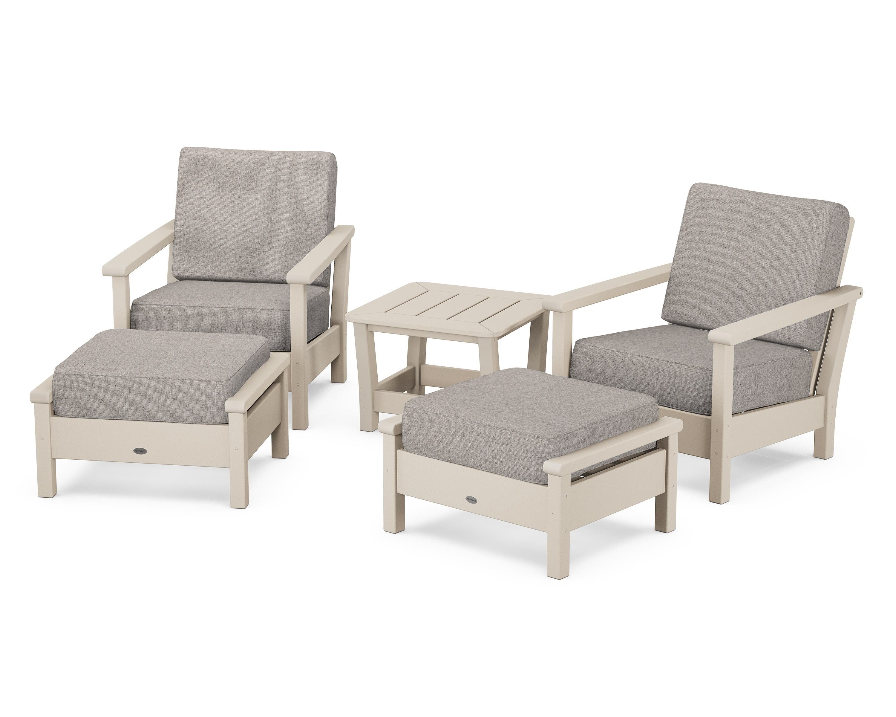 POLYWOOD Harbour 5-Piece Deep Seating Chair Set in Sand / Weathered Tweed