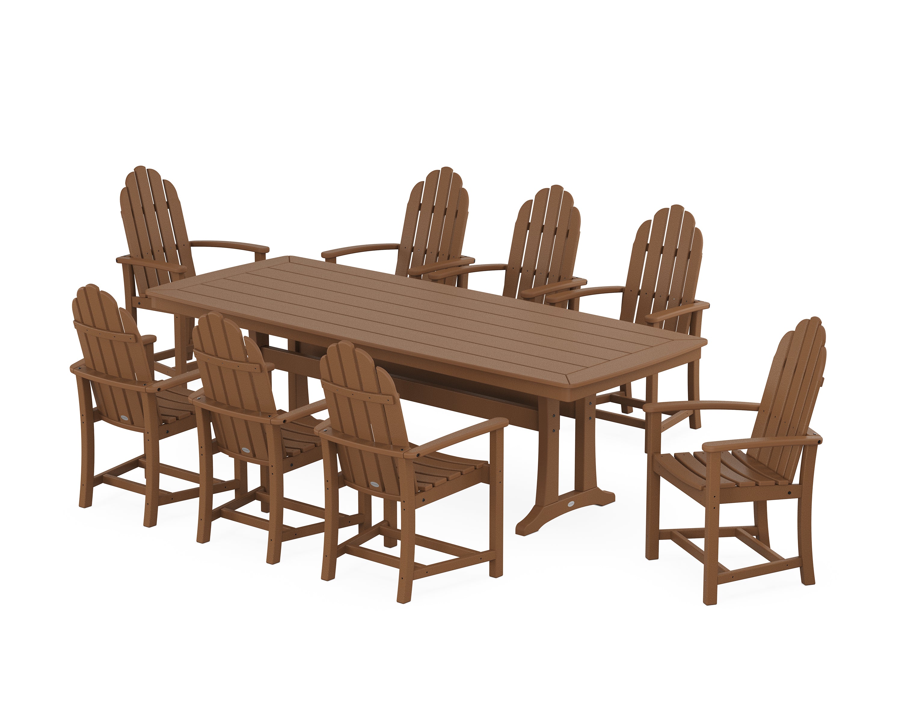 POLYWOOD Classic Adirondack 9-Piece Dining Set with Trestle Legs in Teak