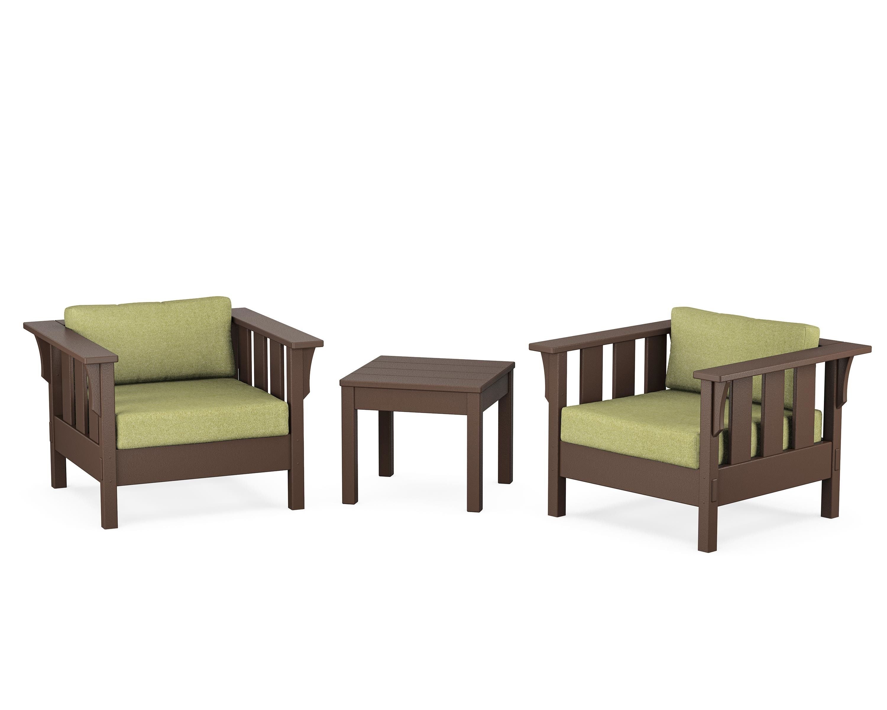 Martha Stewart by POLYWOOD Acadia 3-Piece Deep Seating Set in Mahogany / Chartreuse Boucle