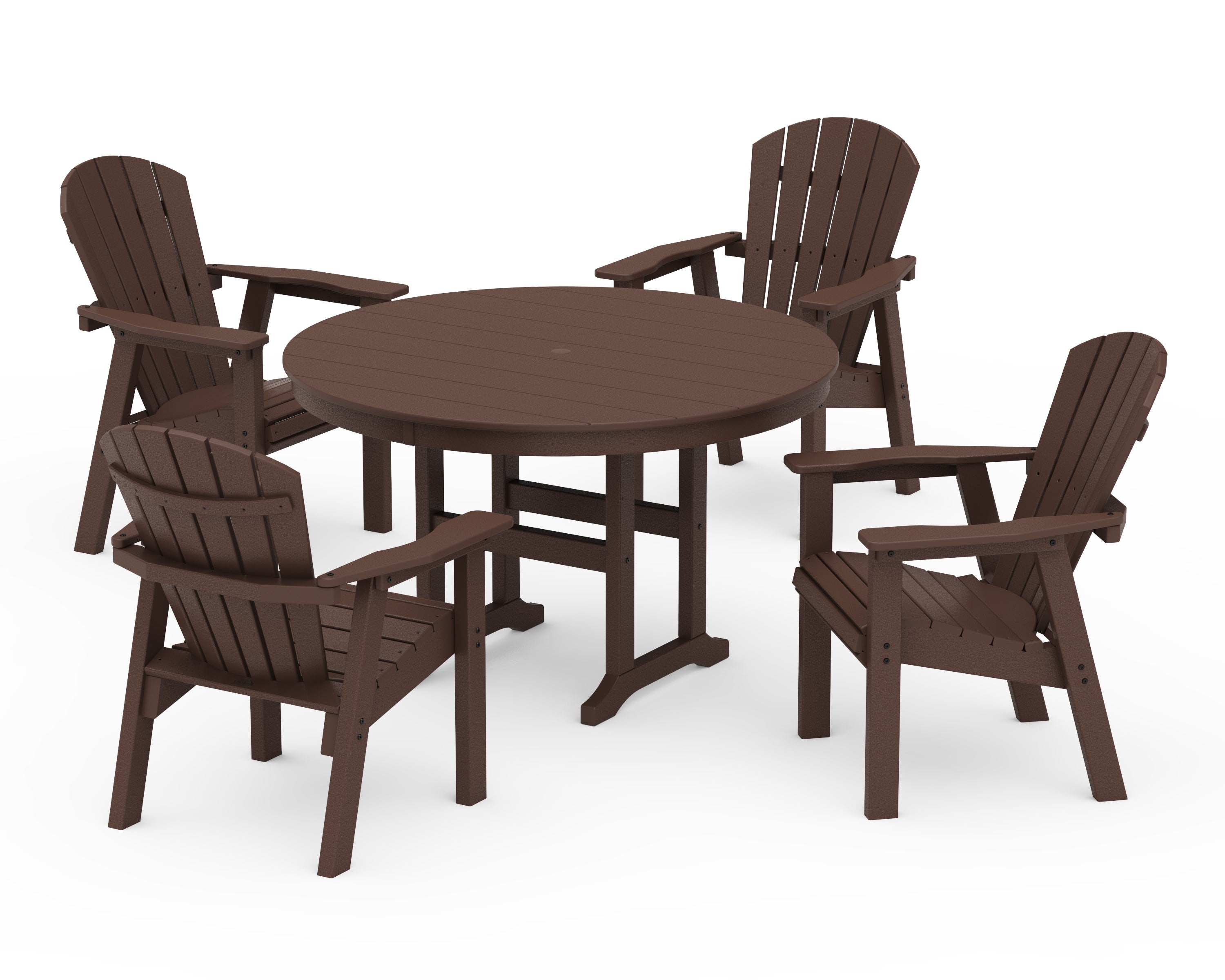 POLYWOOD Seashell 5-Piece Round Farmhouse Dining Set in Mahogany