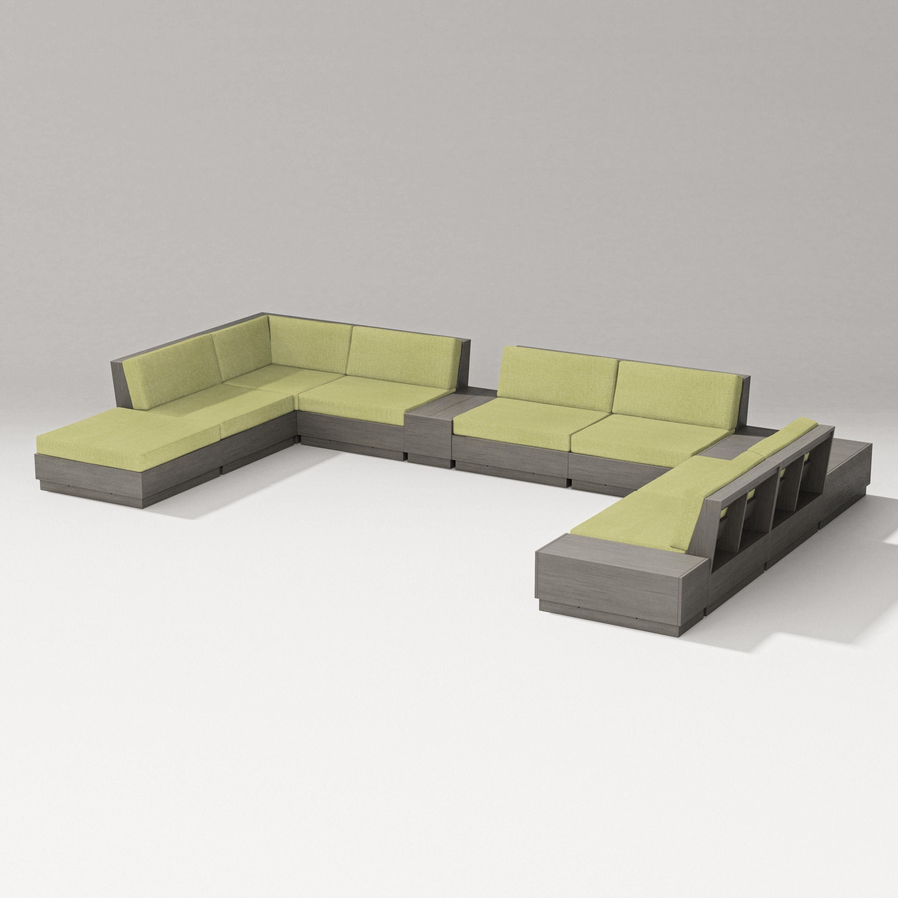 PW Designer Series Elevate 11-Piece Conversation Sectional Set in Driftwood / Chartreuse Boucle
