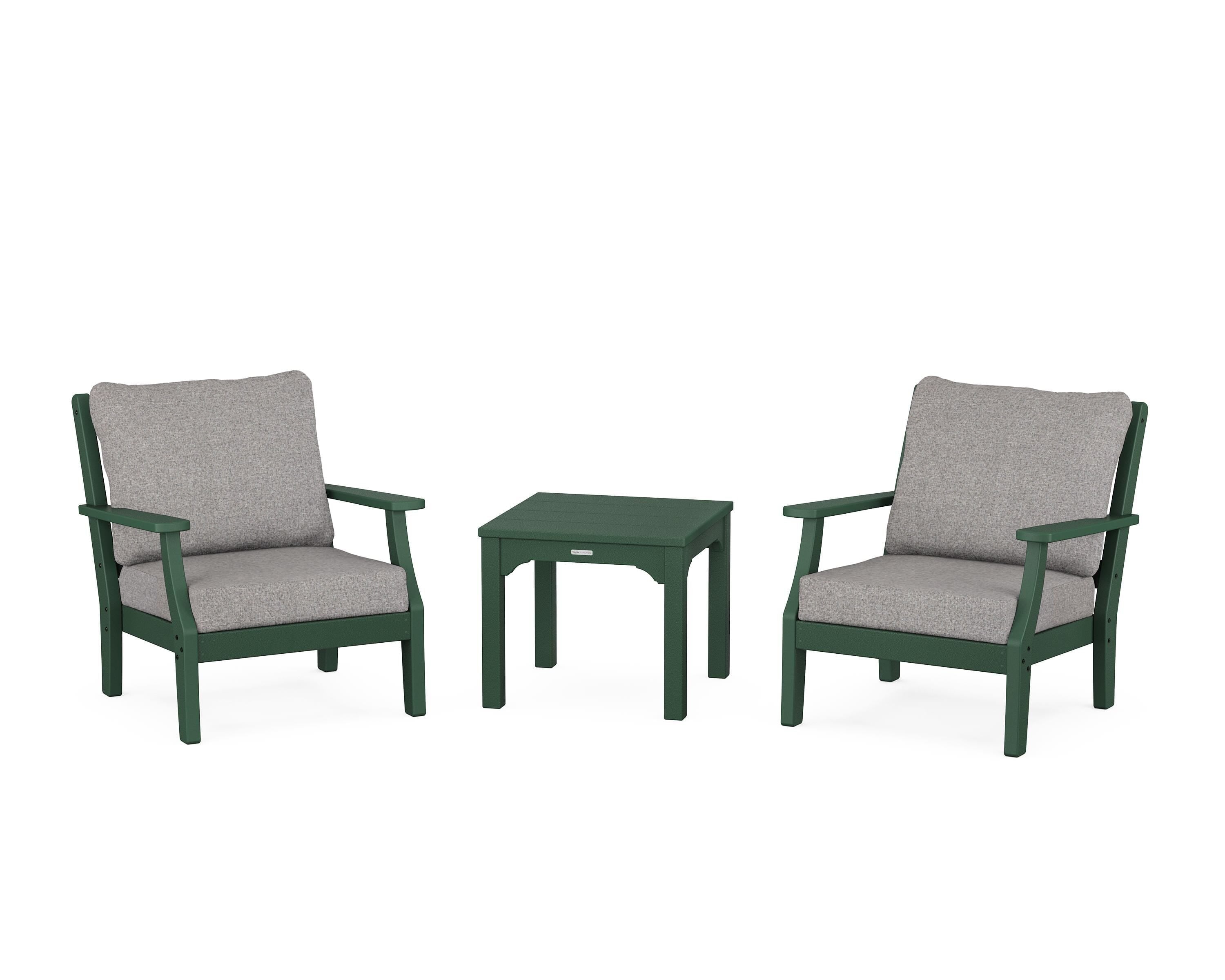Martha Stewart by POLYWOOD Chinoiserie 3-Piece Deep Seating Set in Green / Grey Mist