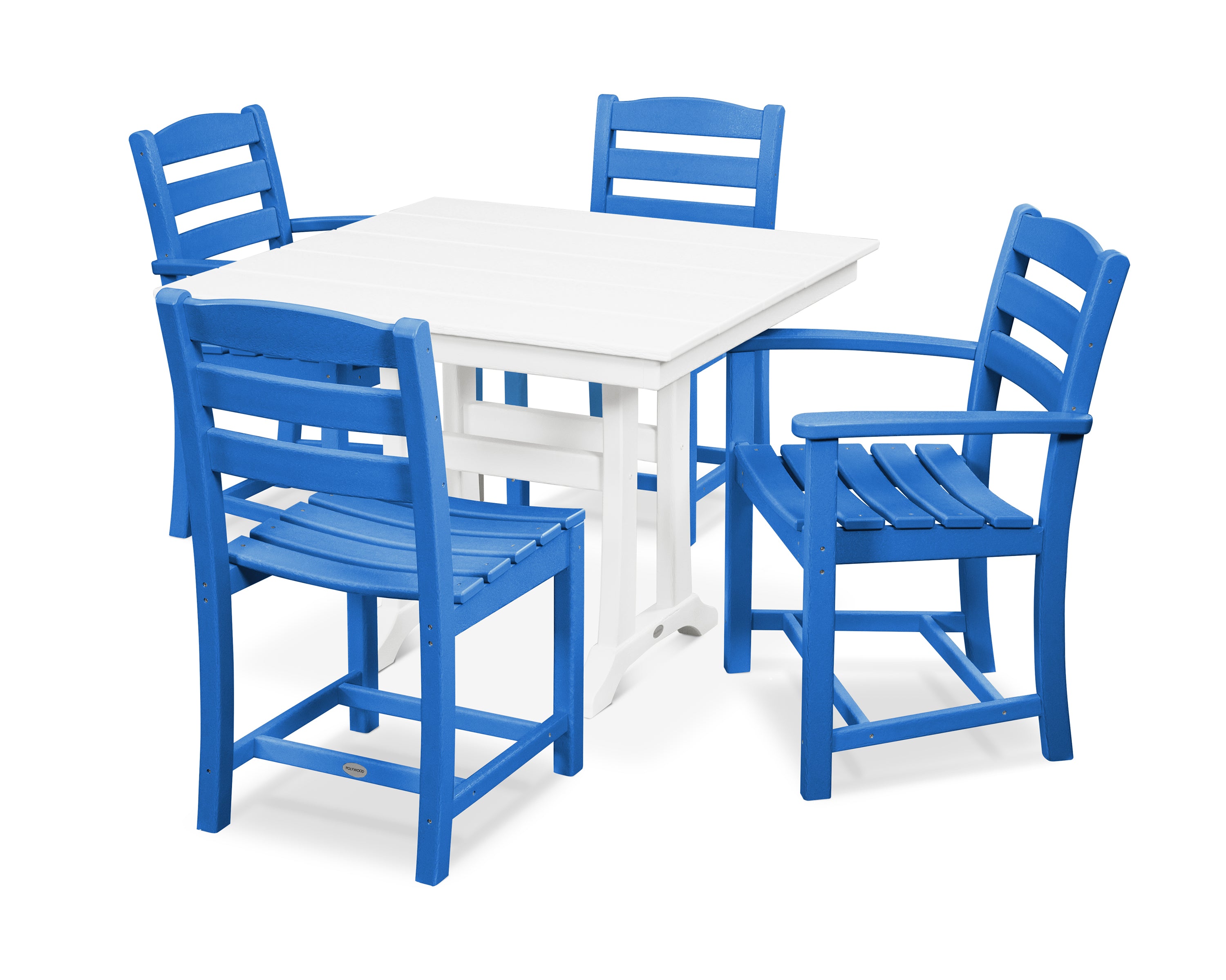 POLYWOOD® La Casa Café 5-Piece Farmhouse Dining Set with Trestle Legs in Pacific Blue / White
