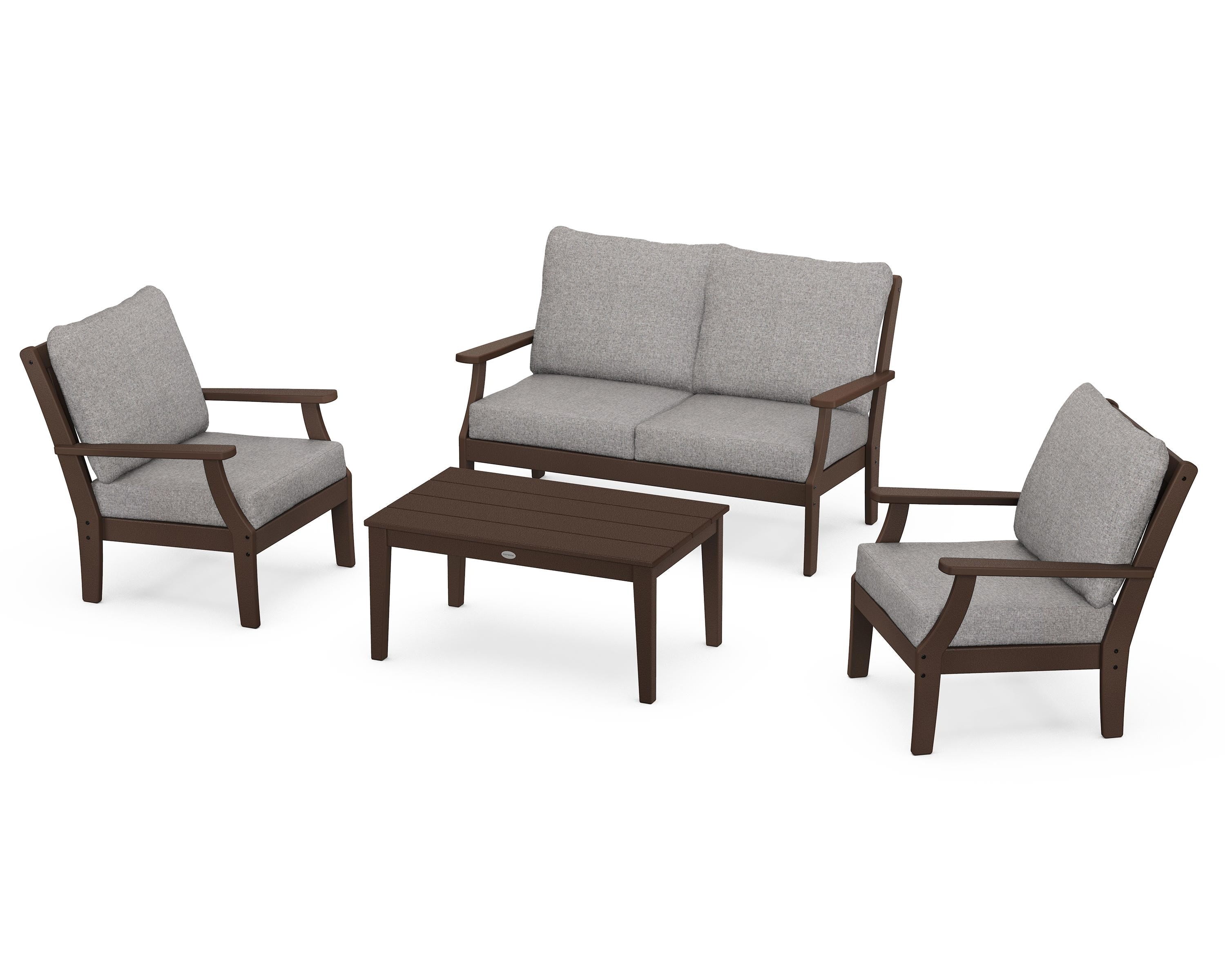 POLYWOOD Braxton 4-Piece Deep Seating Chair Set in Mahogany / Grey Mist