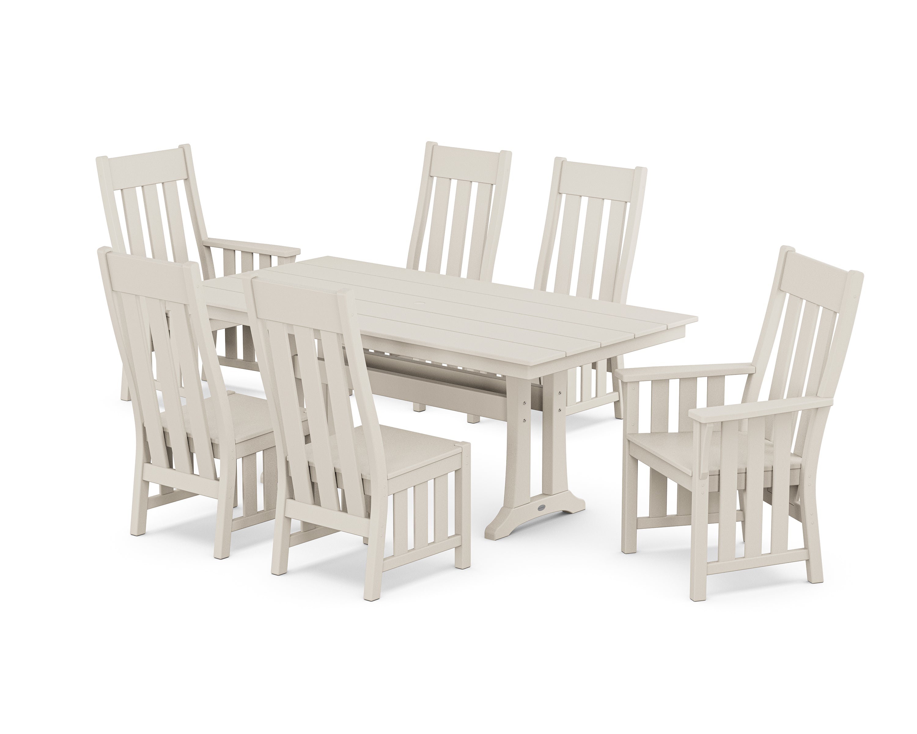 Martha Stewart by POLYWOOD Acadia 7-Piece Farmhouse Dining Set with Trestle Legs in Sand