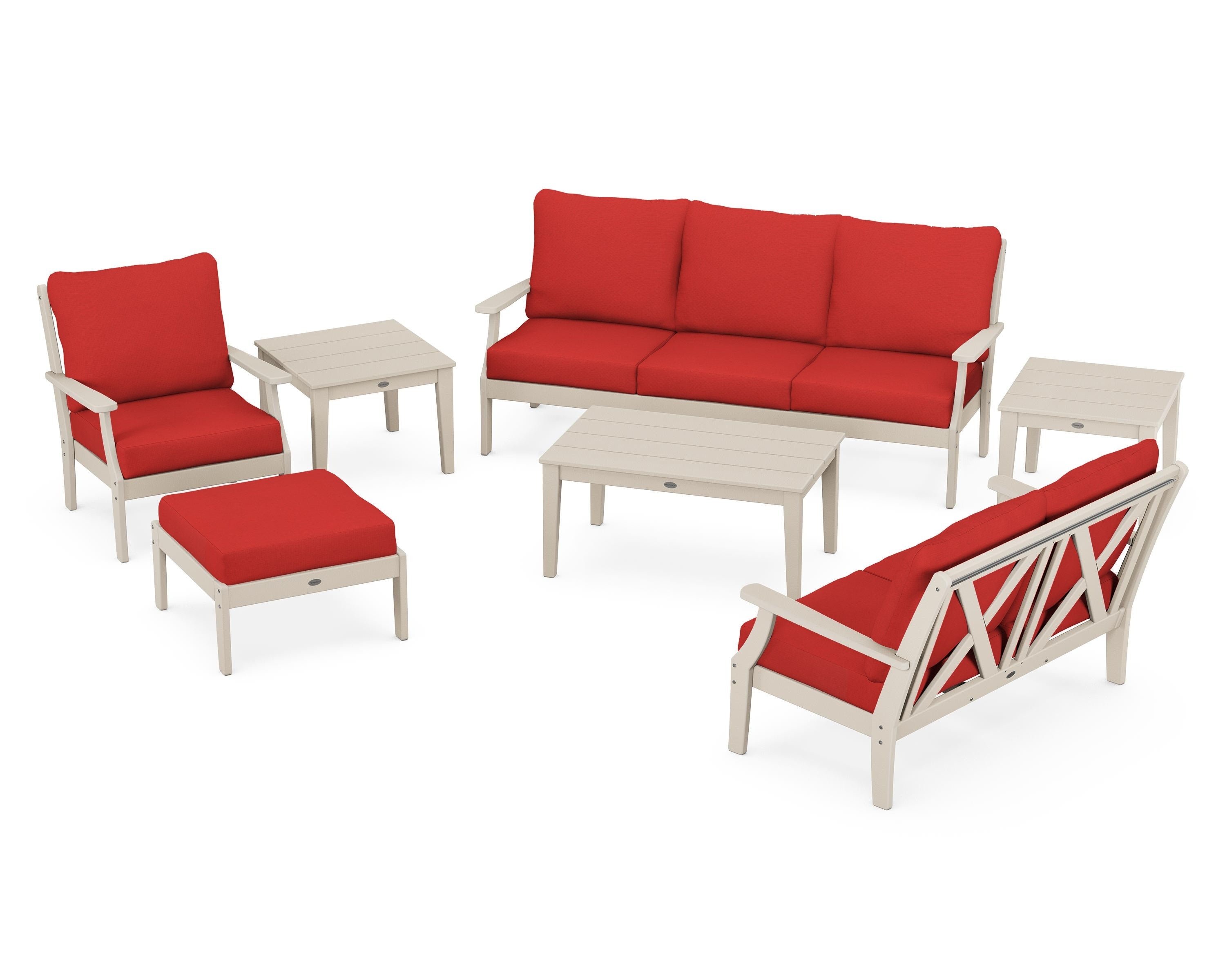 POLYWOOD Braxton 7-Piece Deep Seating Set in Sand / Crimson Linen