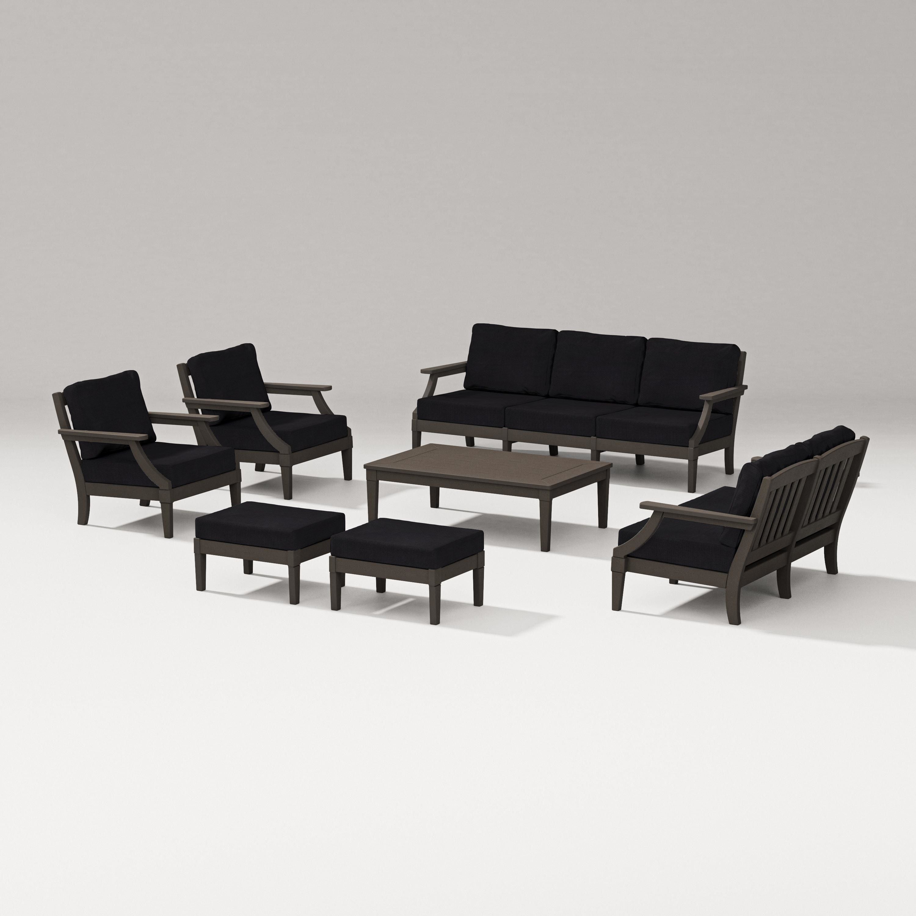 PW Designer Series Estate 7-Piece Lounge Sofa Set in Vintage Coffee / Midnight Linen