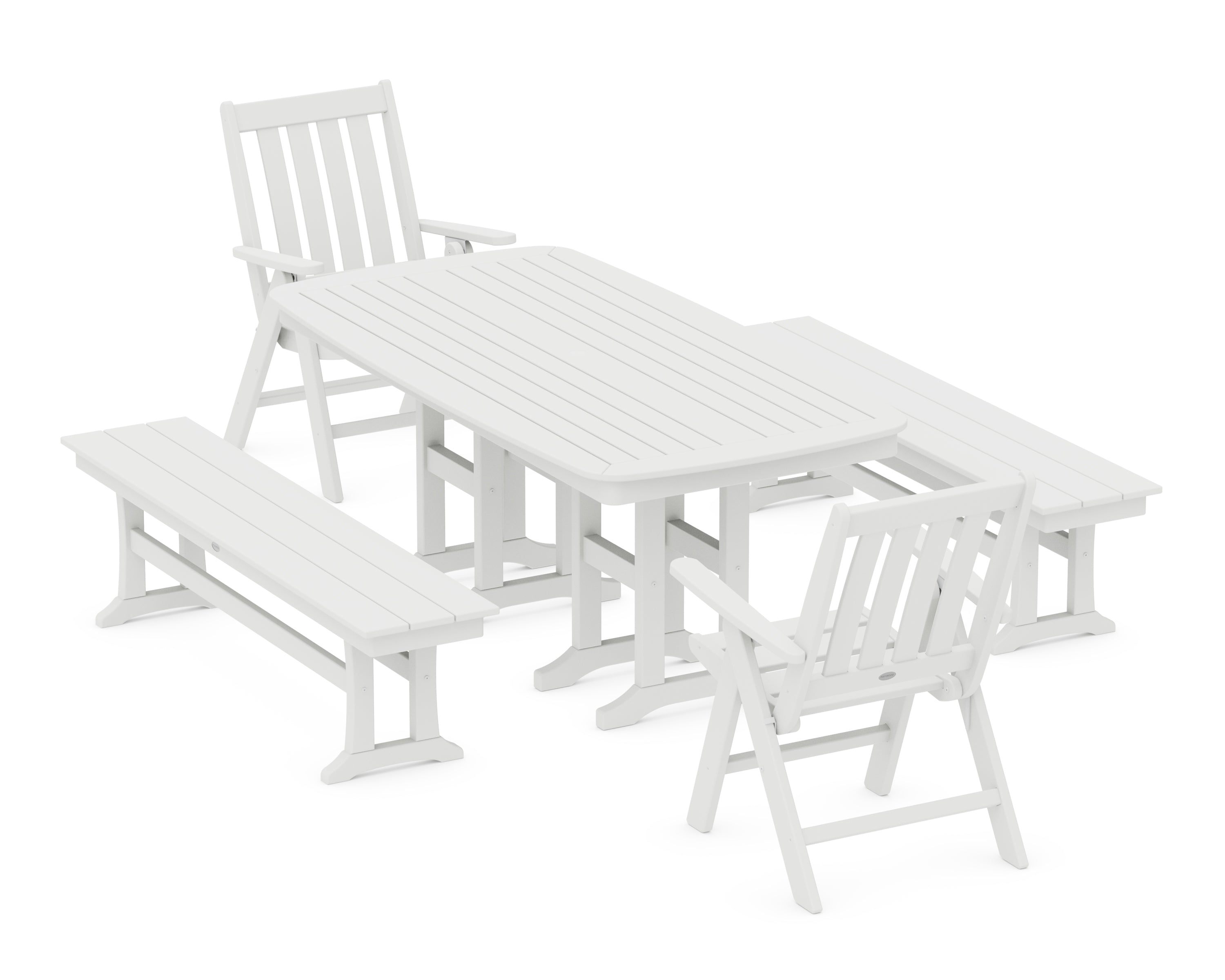 POLYWOOD Vineyard Folding Chair 6-Piece Dining Set with Benches in White